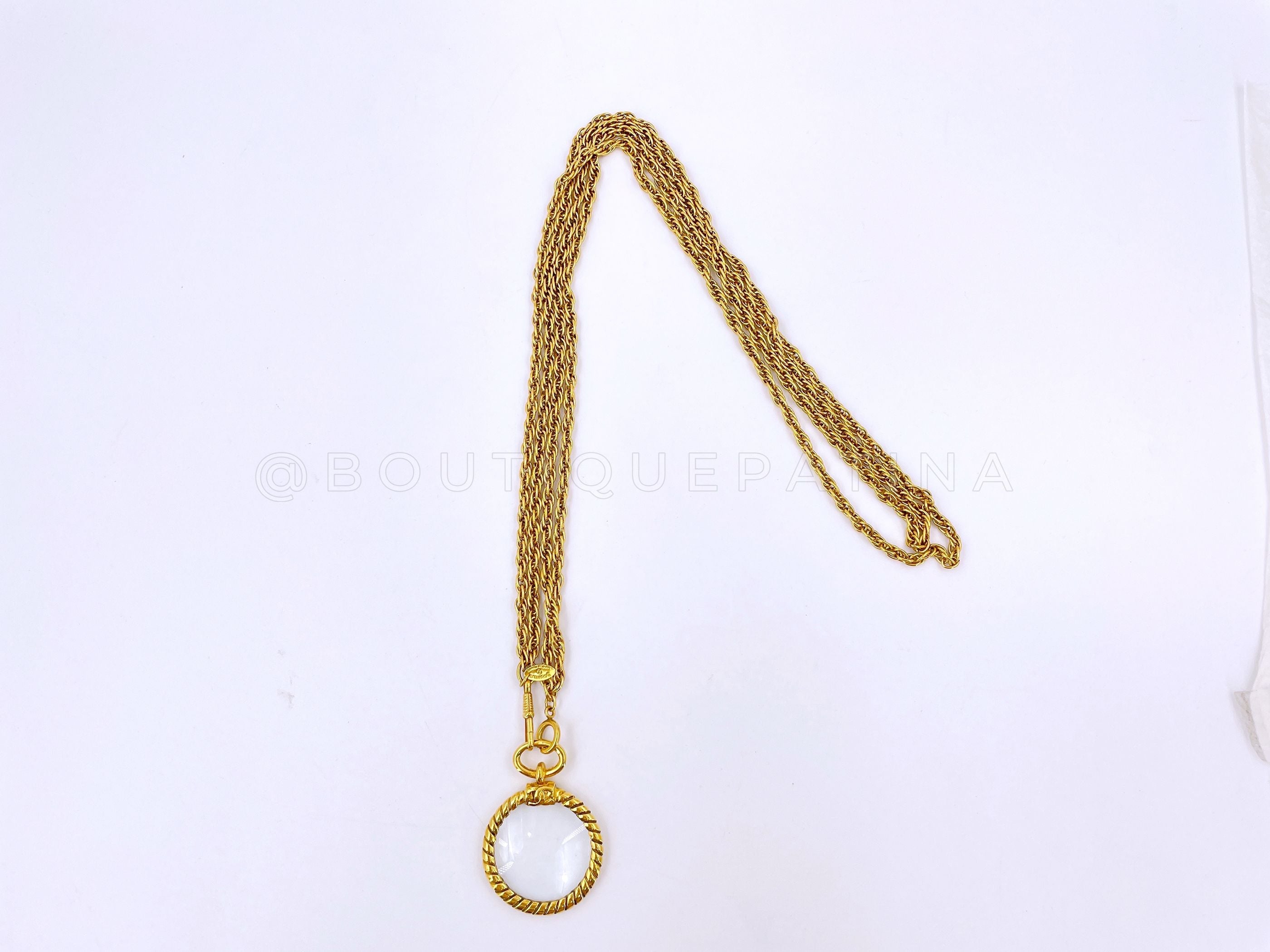 Chanel Vintage Classic Magnifying Glass Pendant Long Chain Necklace