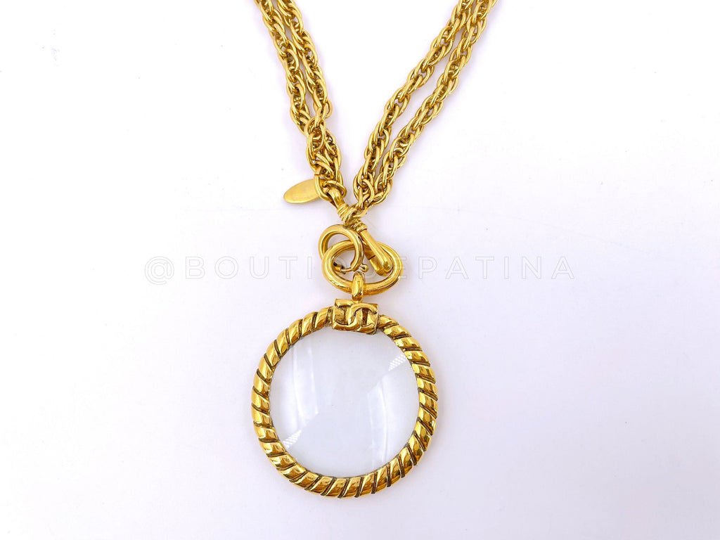 Chanel Vintage Classic Magnifying Glass Pendant Long Chain Necklace