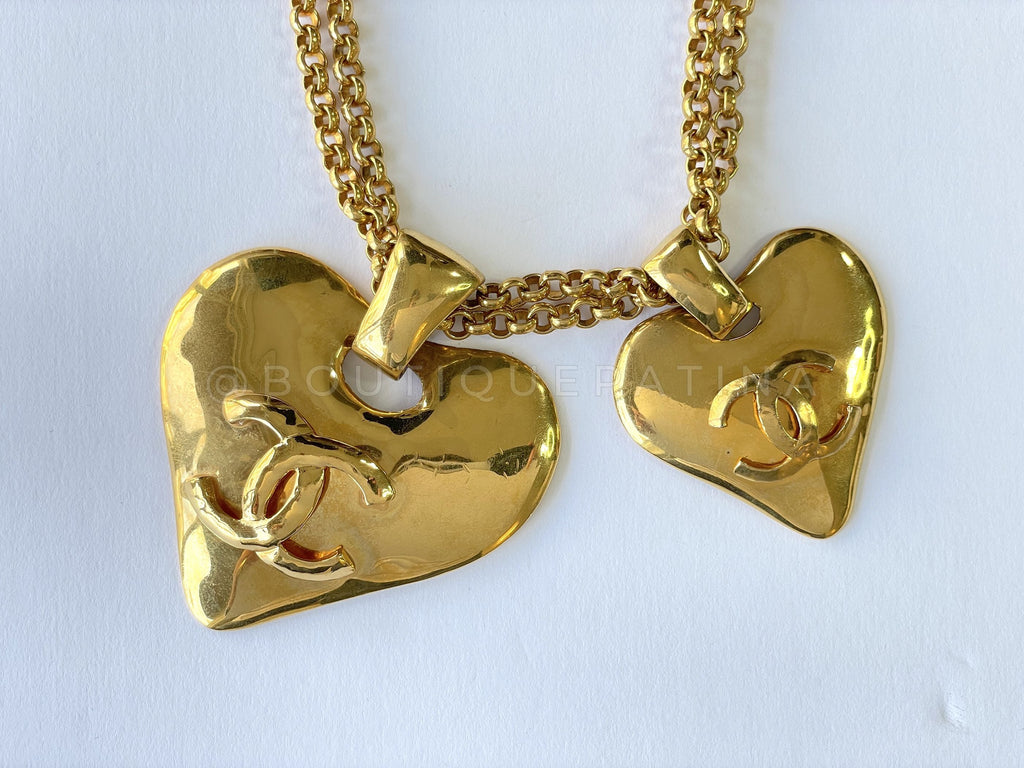 Chanel 93P Vintage Giant Double Solid Heart Long Necklace