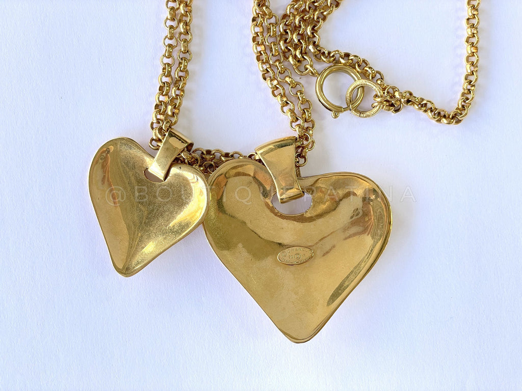 Chanel 93P Vintage Giant Double Solid Heart Long Necklace
