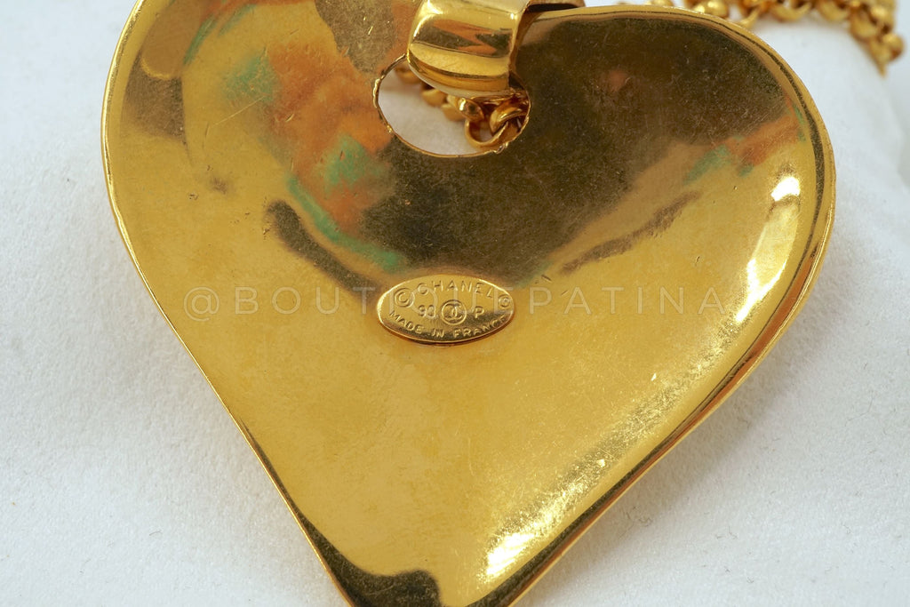 Chanel 93P Vintage Giant Double Solid Heart Long Necklace