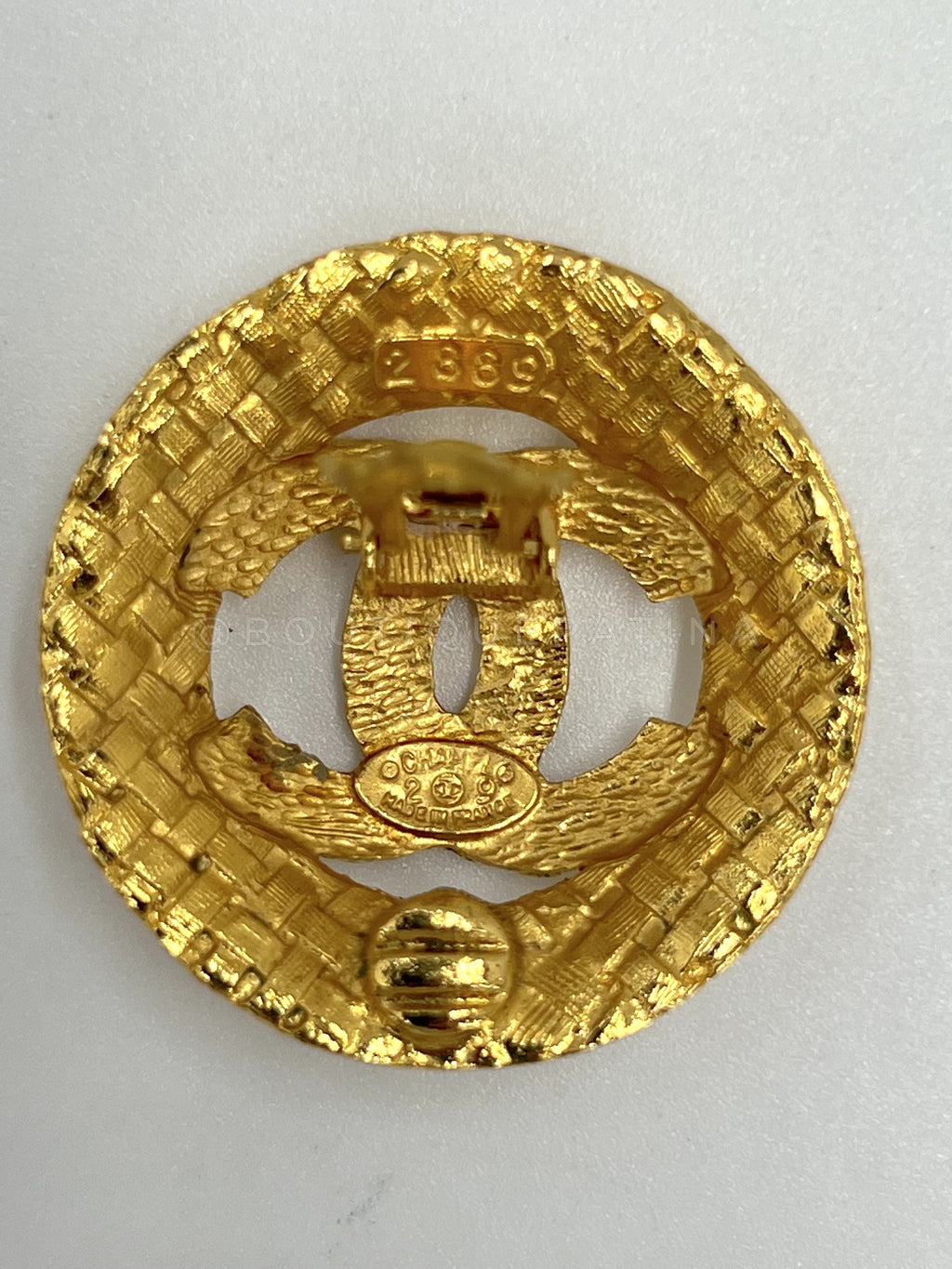 Chanel Vintage Collection 29 "Woven" Gold Logo Stud Earrings