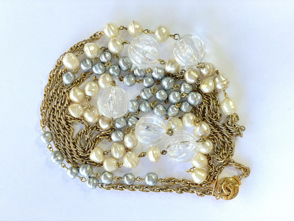 Chanel 1983 Vintage Extra Long Pearl Strand Station Necklace