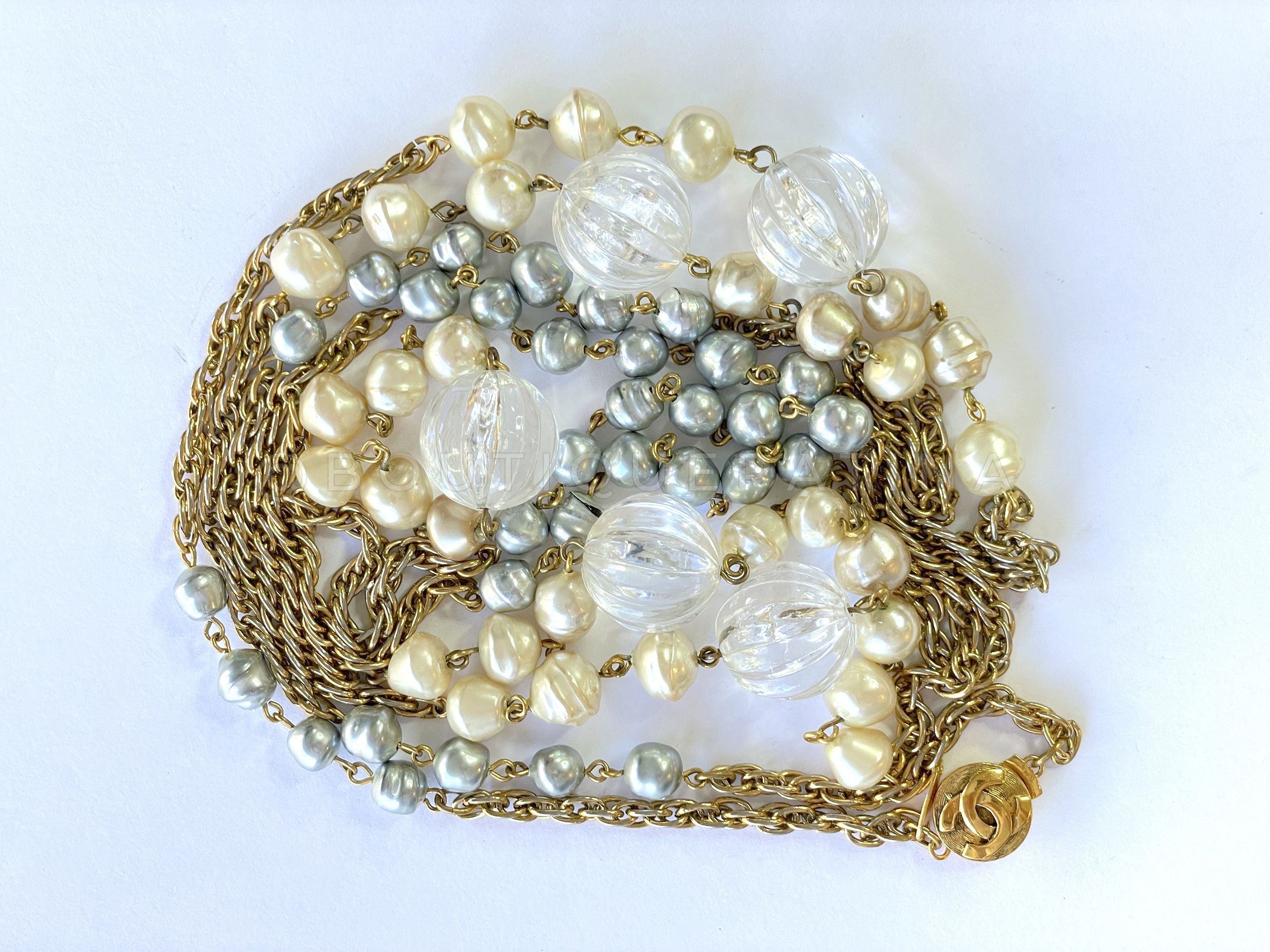 Chanel 1983 Vintage Extra Long Pearl Strand Station Necklace