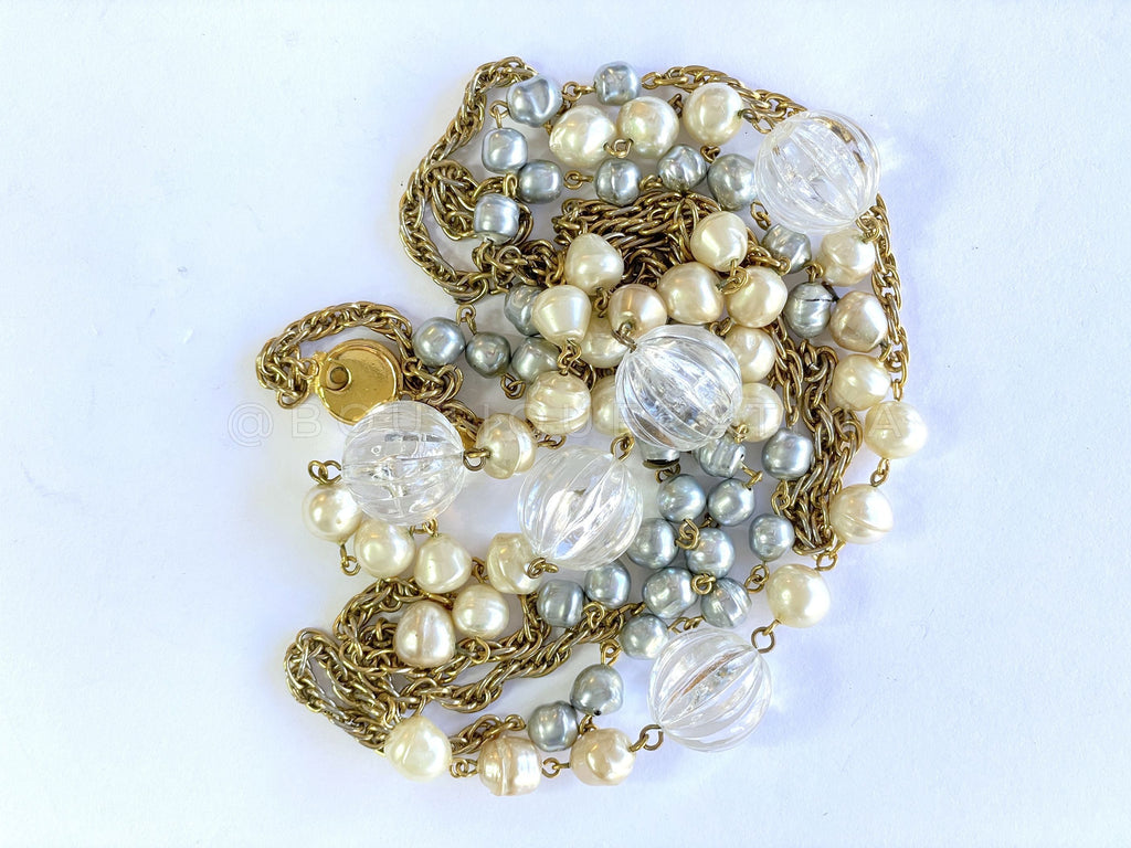 Chanel 1983 Vintage Extra Long Pearl Strand Station Necklace