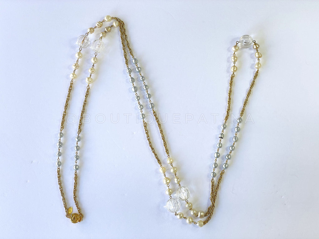 Chanel 1983 Vintage Extra Long Pearl Strand Station Necklace