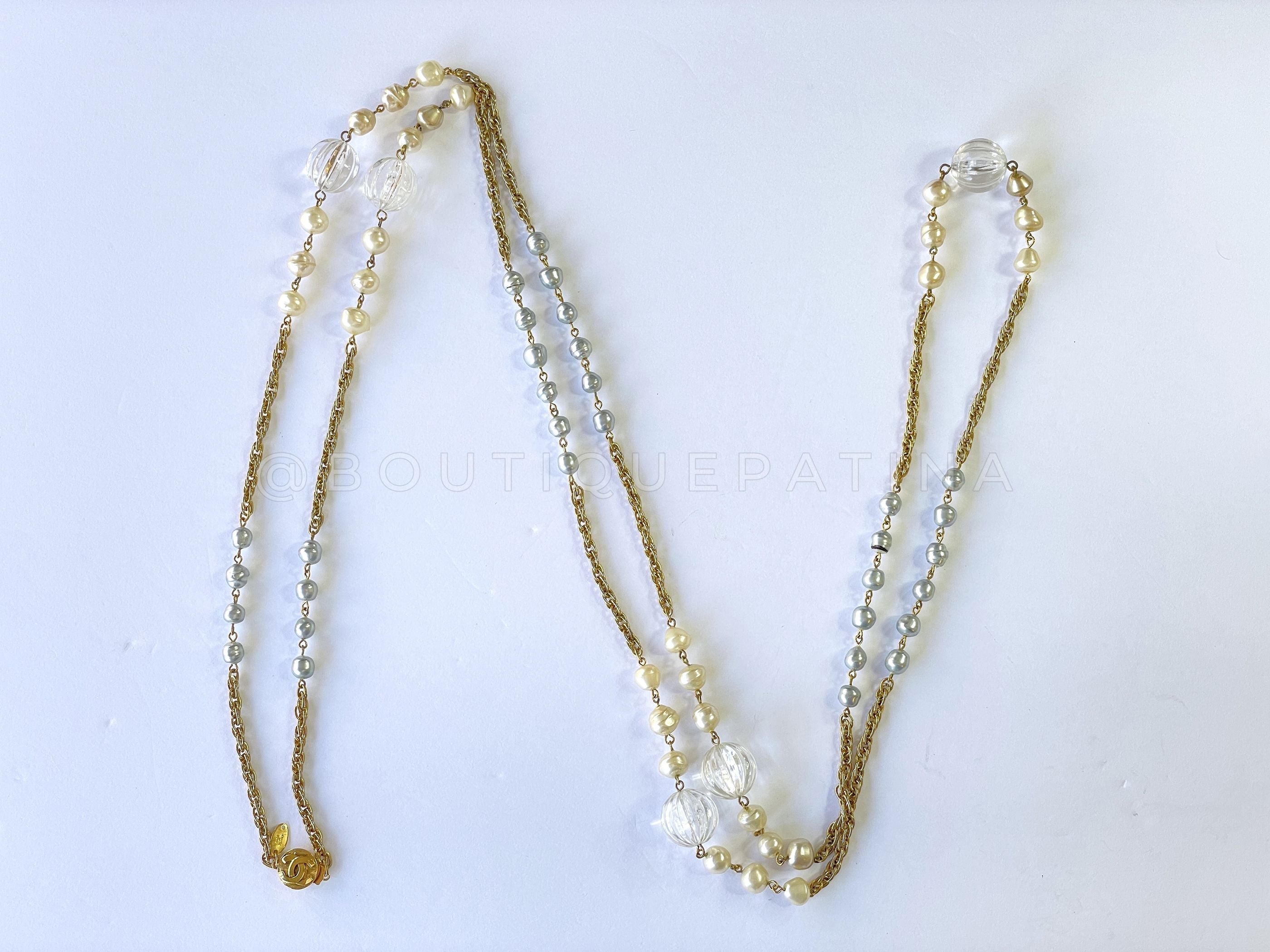 Chanel 1983 Vintage Extra Long Pearl Strand Station Necklace
