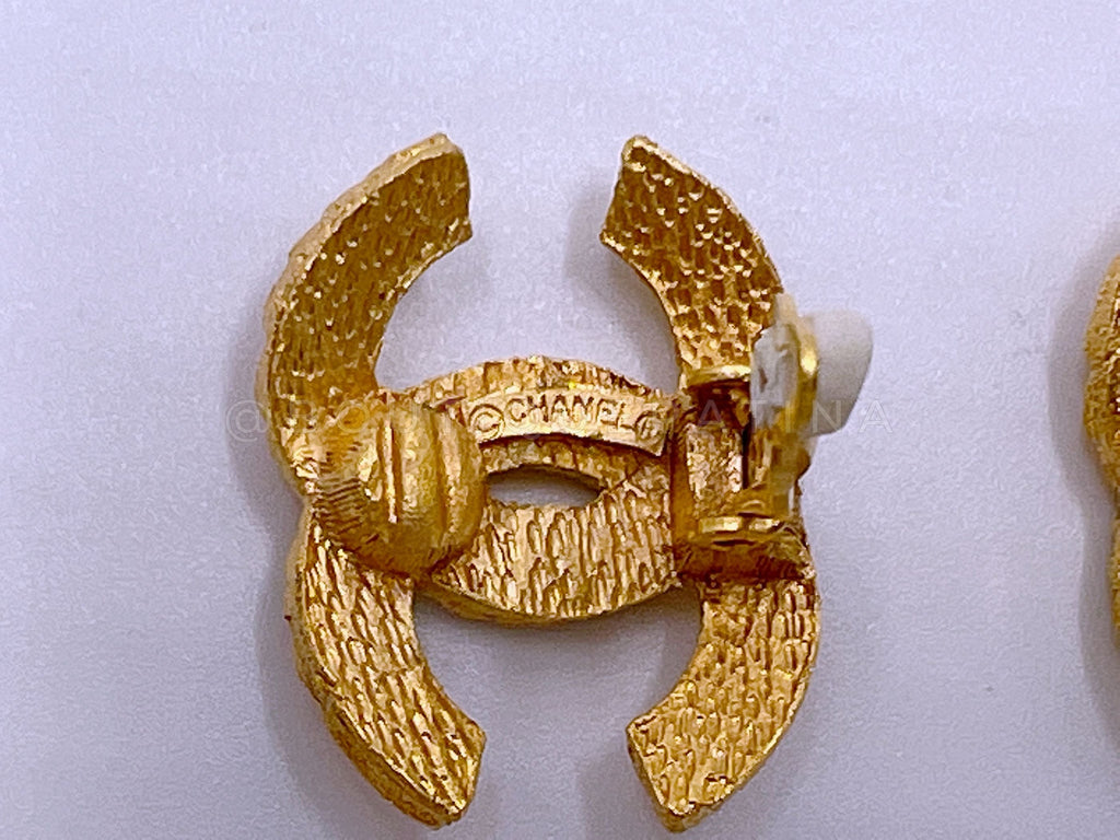 Chanel Vintage 1980s Woven Large CC Logo Stud Earrings