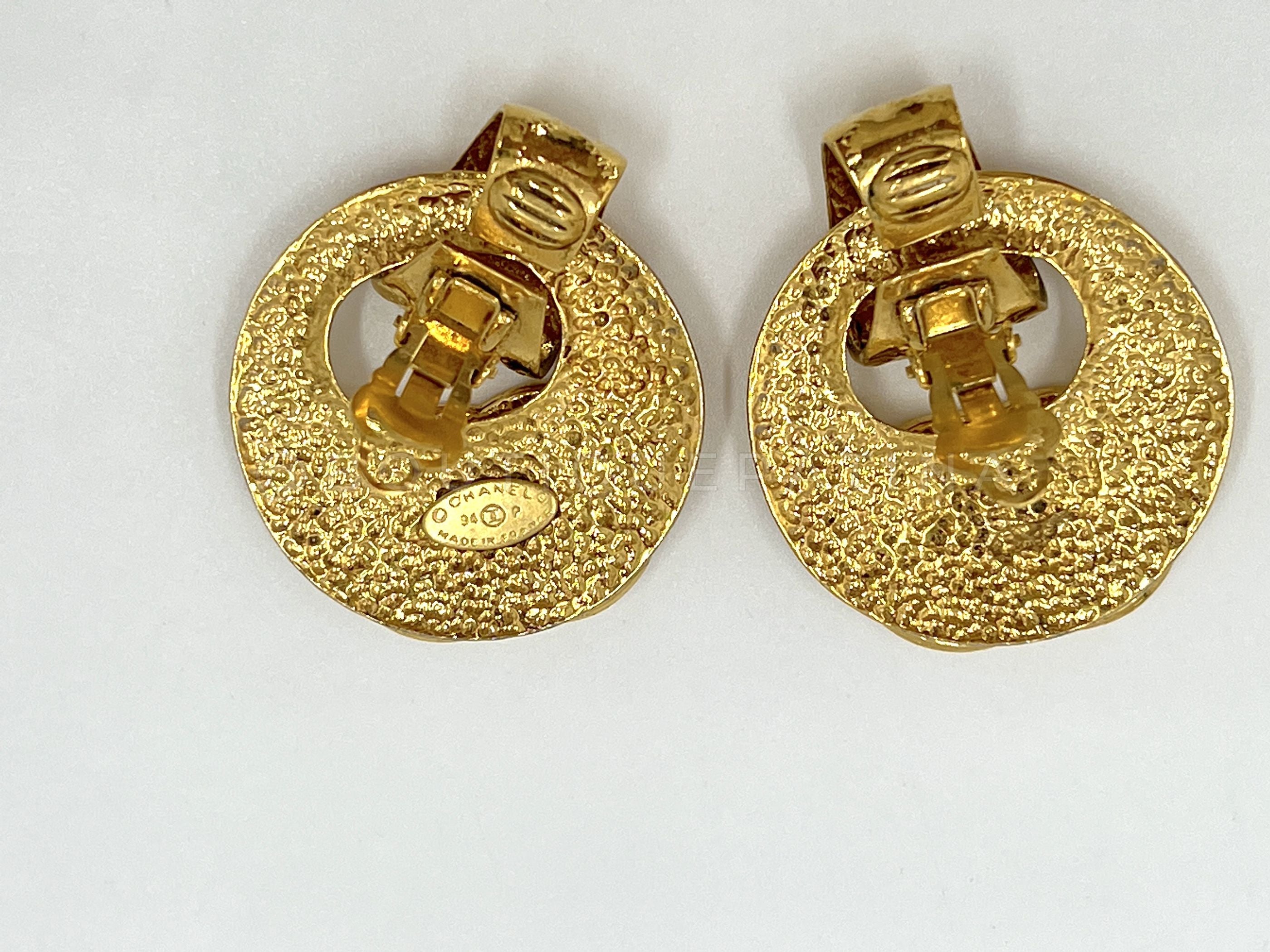 Chanel Vintage 94P Large CC Logo Quilted Door Knocker Dangle Earrings