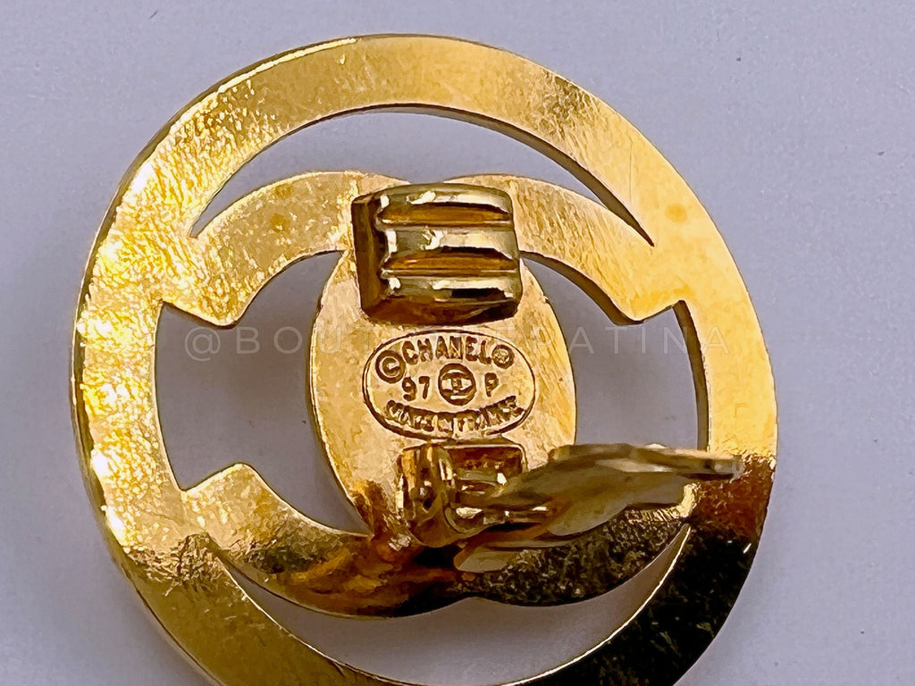 Chanel Vintage 97P Encircled Turnlock Stud Earrings