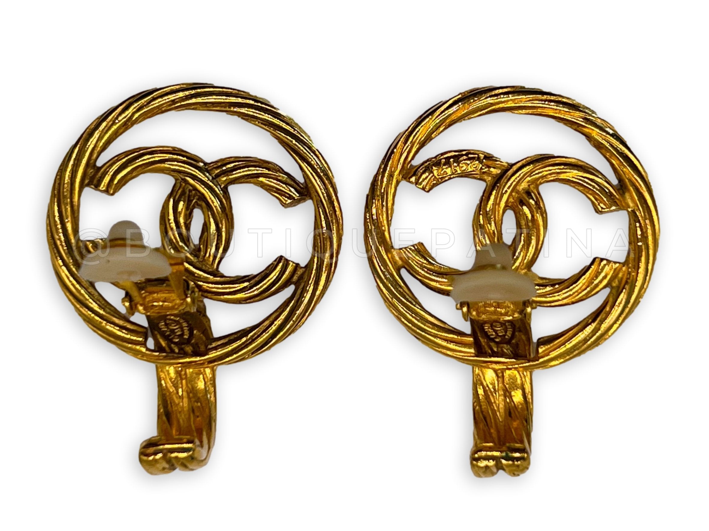 Chanel Vintage 93P Encircled Door Knocker Hoop Dangle Earrings