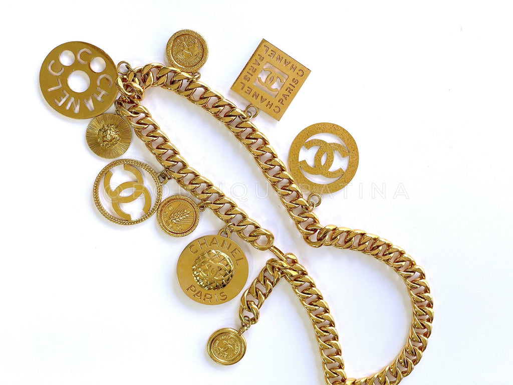 Chanel Vintage Rare Collection 28 Multi Charm Statement Chain Belt Necklace