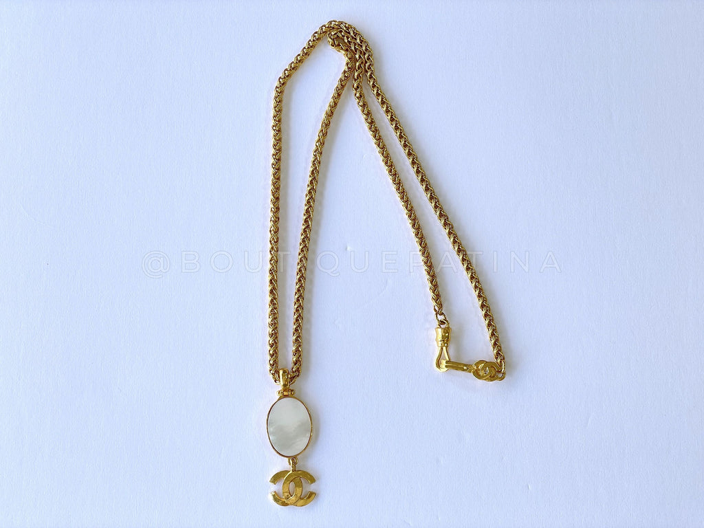 Chanel Vintage 95A Mother of Pearl CC Pendant Long Necklace