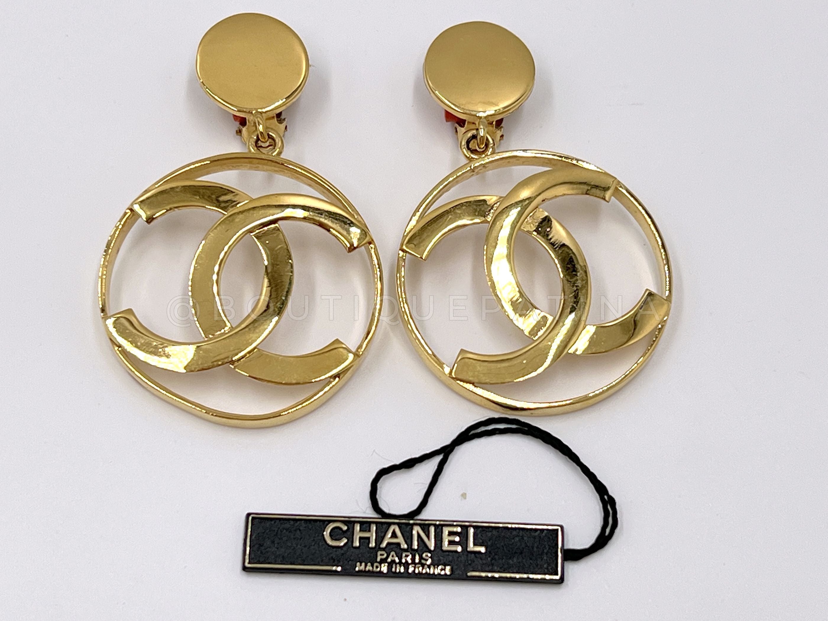 Chanel Vintage Large Hoop Dangle CC Statement Earrings