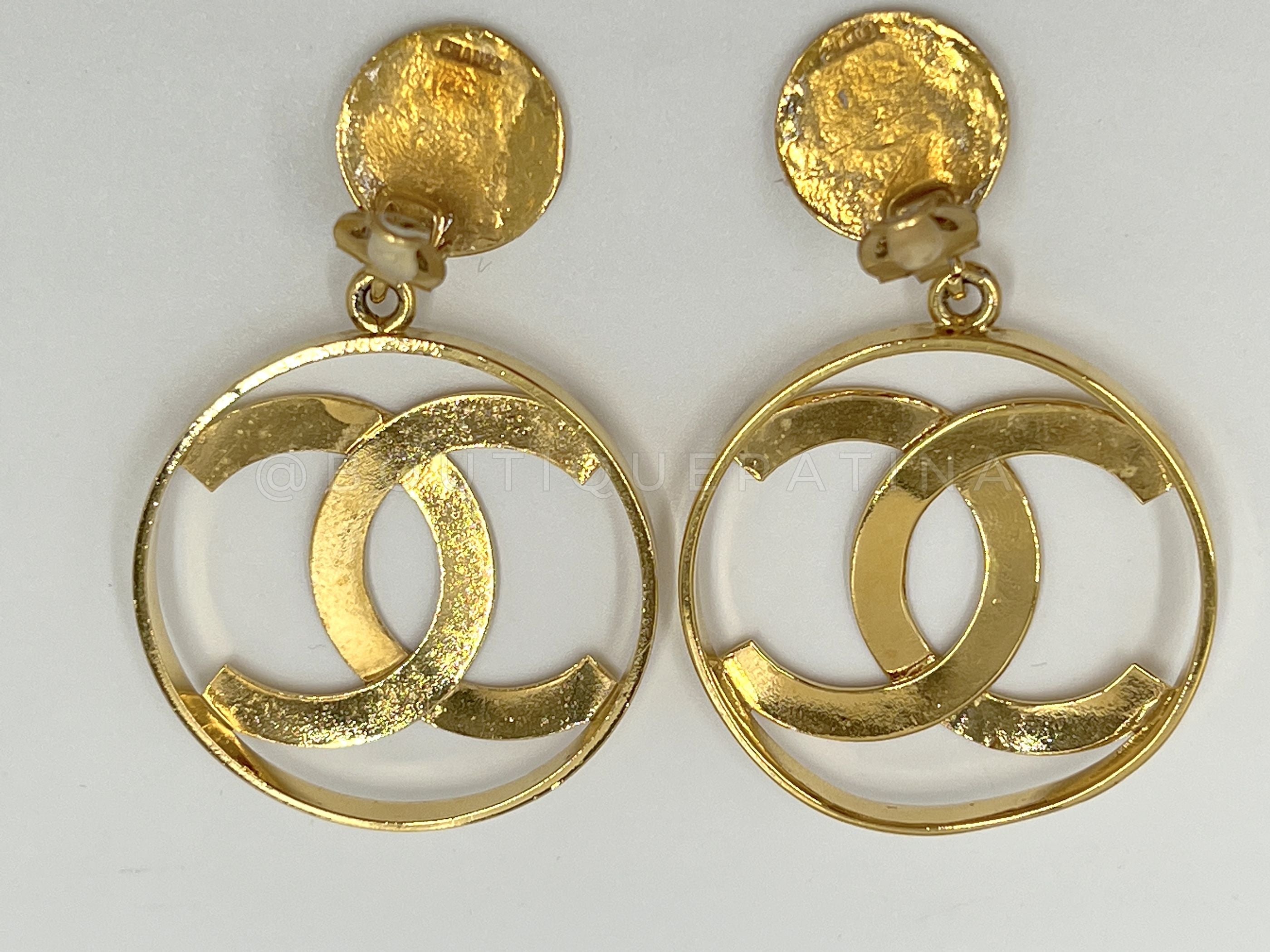 Chanel Vintage Large Hoop Dangle CC Statement Earrings