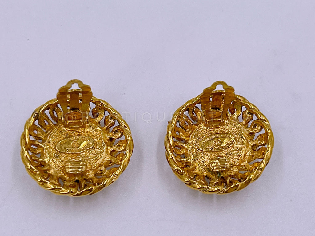 Chanel Vintage Blue Gripoix Glass Chain Framed Large Stud Earrings