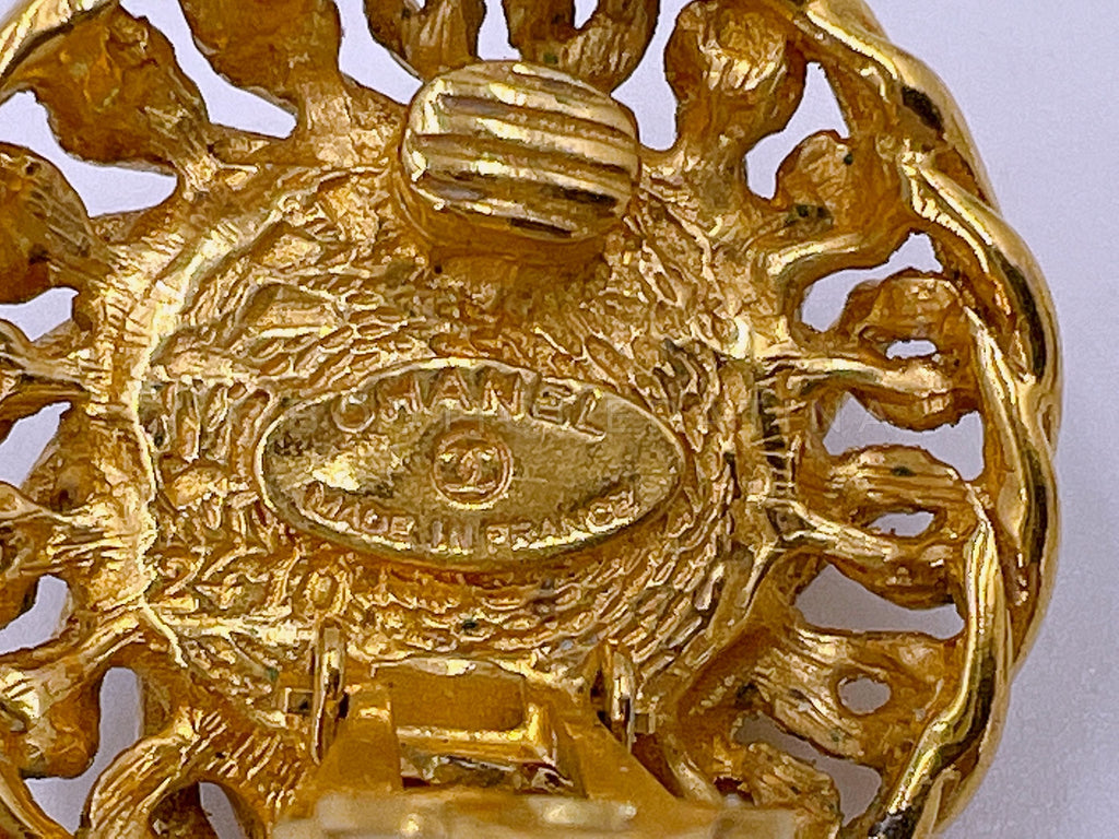 Chanel Vintage Blue Gripoix Glass Chain Framed Large Stud Earrings