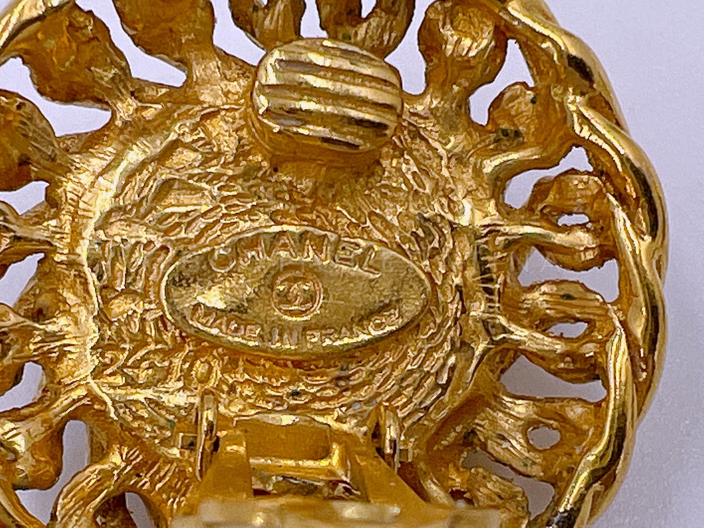 Chanel Vintage Blue Gripoix Glass Chain Framed Large Stud Earrings