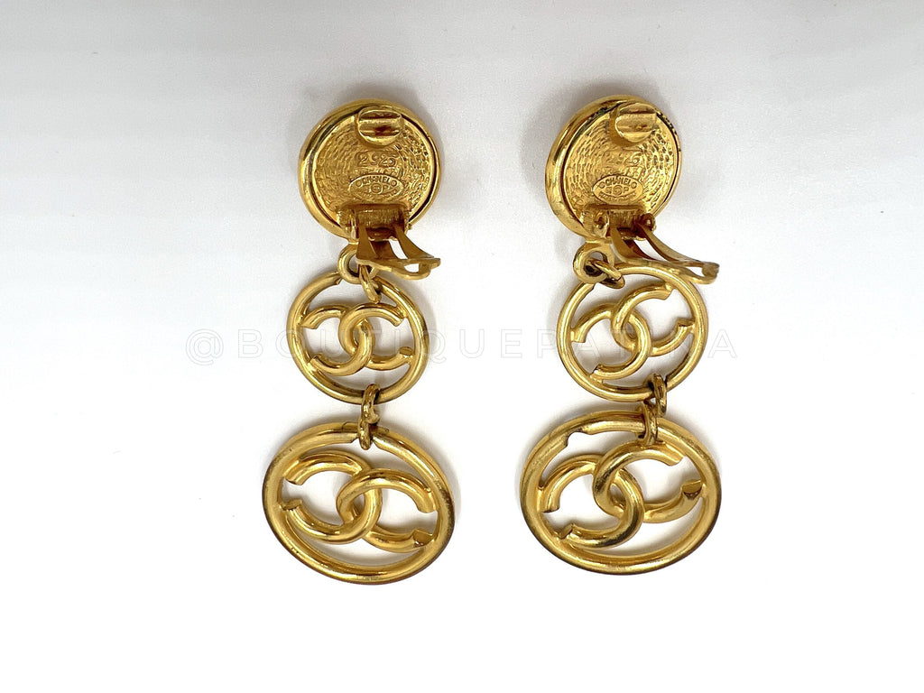 Chanel 93P Vintage Long Triple CC Logo Drop Earrings