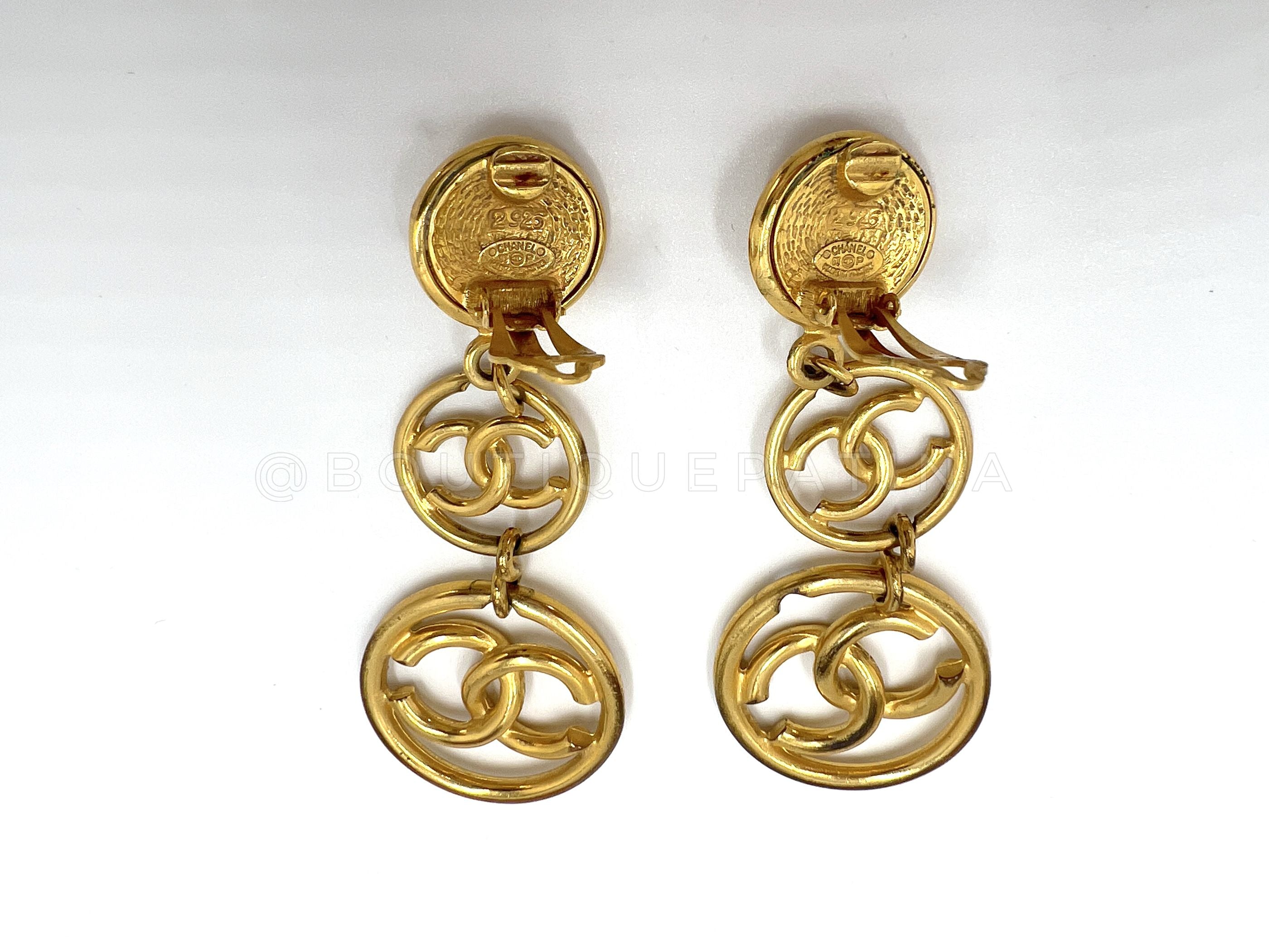 Chanel 93P Vintage Long Triple CC Logo Drop Earrings