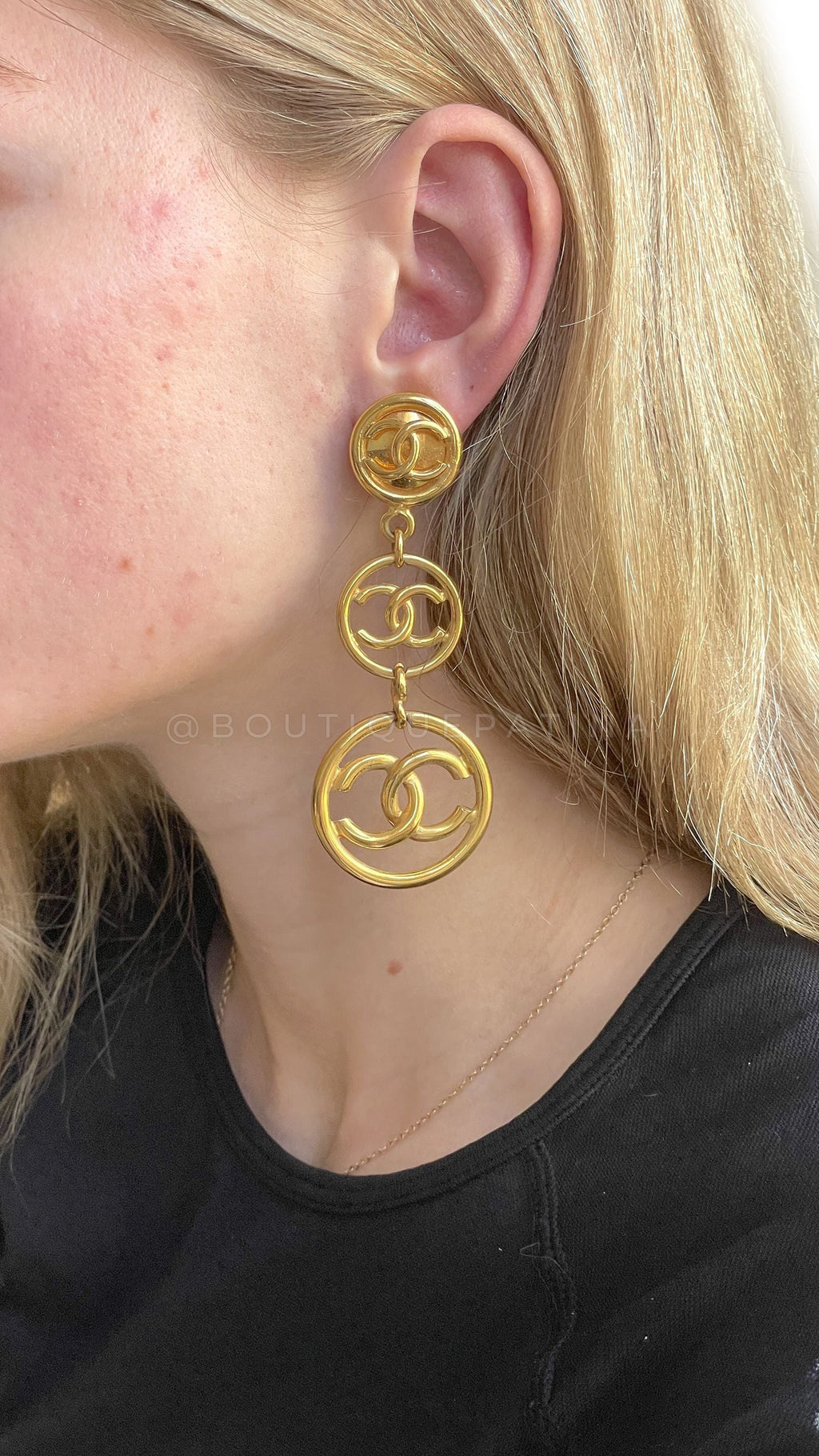 Chanel 93P Vintage Long Triple CC Logo Drop Earrings