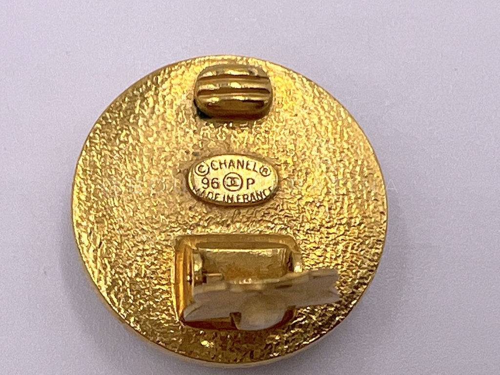 Chanel Vintage 96P Mother of Pearl Wooden CC Logo Stud Earrings Wood