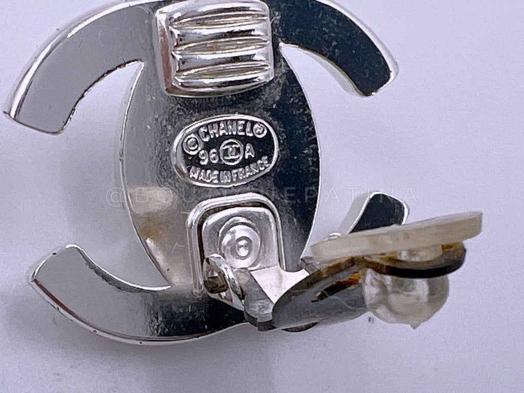 Chanel Vintage 96A Silver Classic Turnlock Stud Earrings