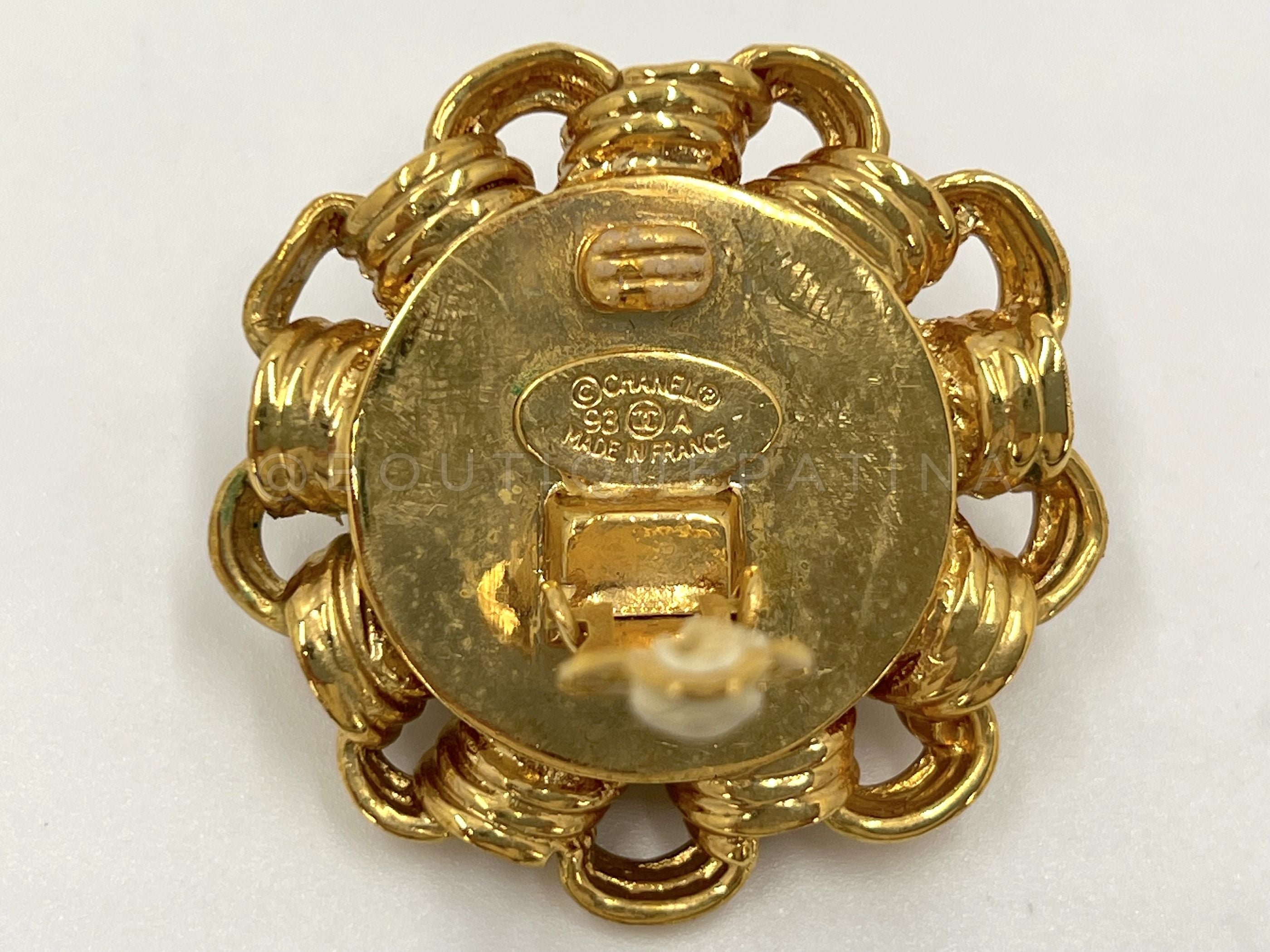 Chanel Earrings Vintage Pearl and Bijoux Chain Border 93A Giant Large Stud