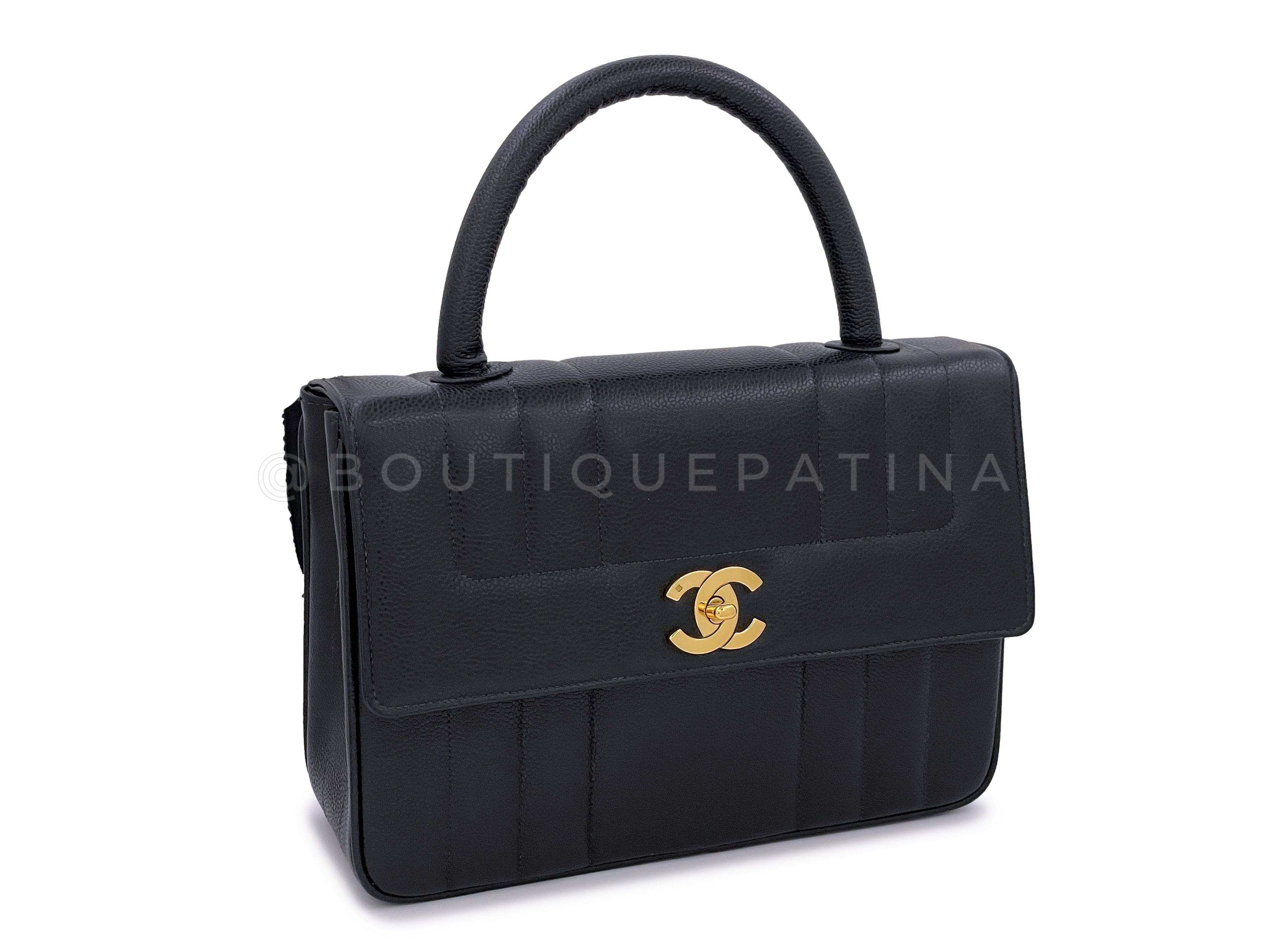 Chanel Vintage Black Caviar Mademoiselle Vertical Kelly Flap Bag 24k GHW