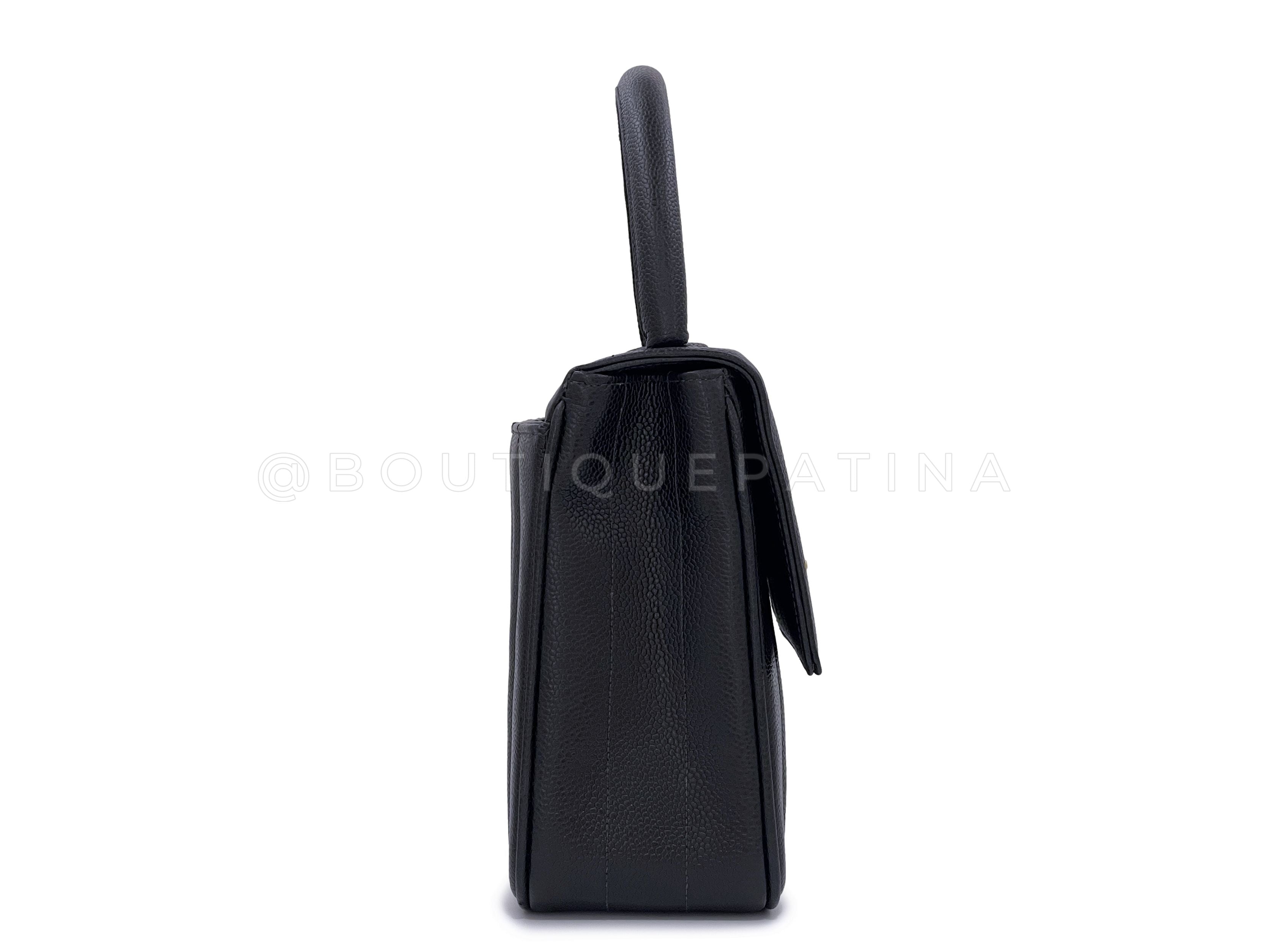 Chanel Vintage Black Caviar Mademoiselle Vertical Kelly Flap Bag 24k GHW