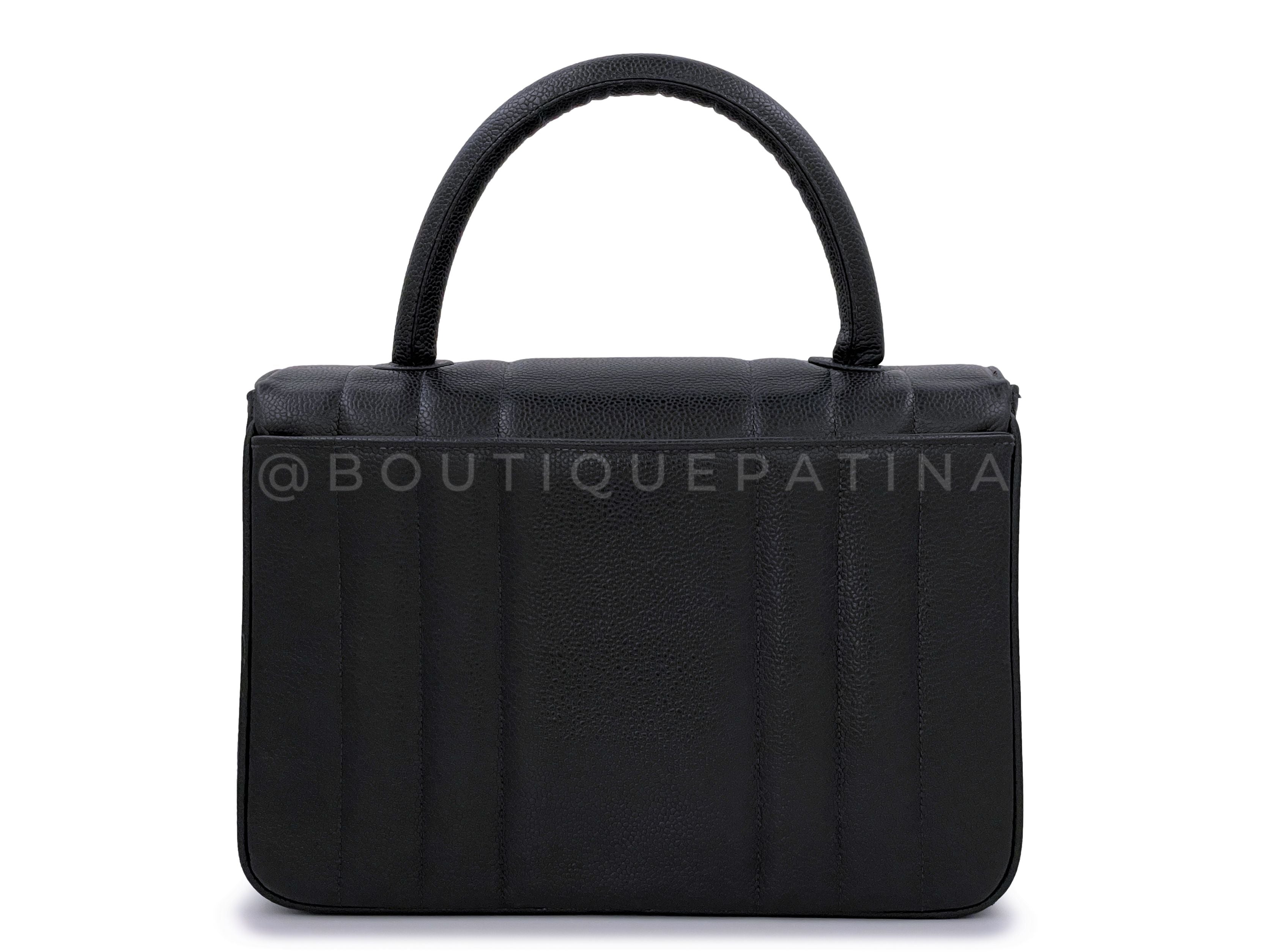 Chanel Vintage Black Caviar Mademoiselle Vertical Kelly Flap Bag 24k GHW