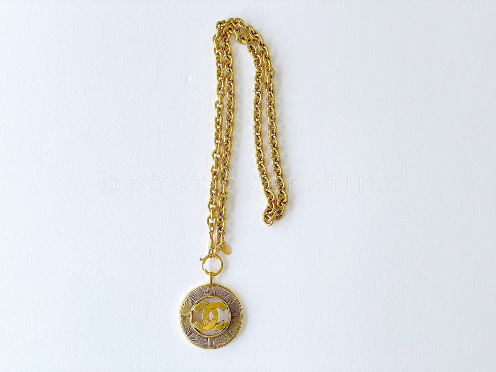 Chanel Vintage 80s Large Sunburst Pendant Long Necklace