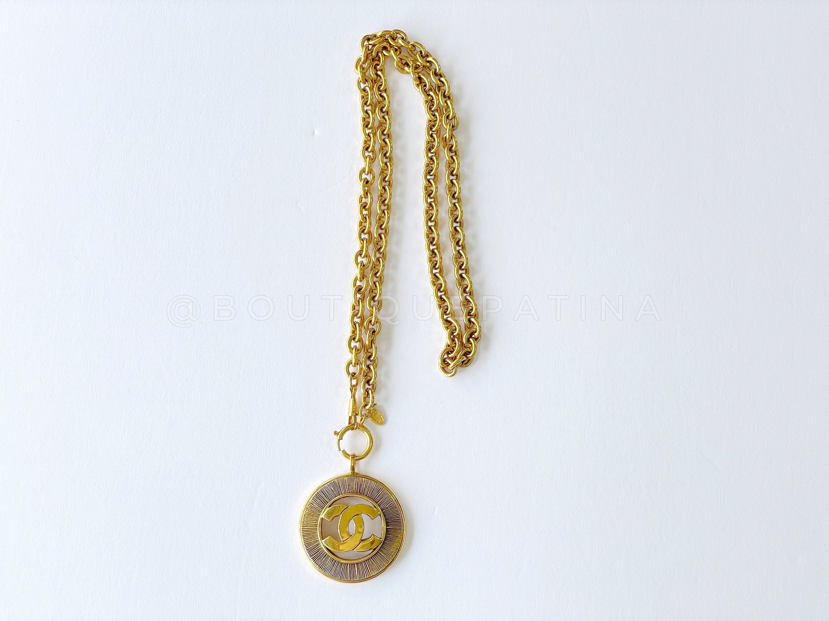 Chanel Vintage 80s Large Sunburst Pendant Long Necklace