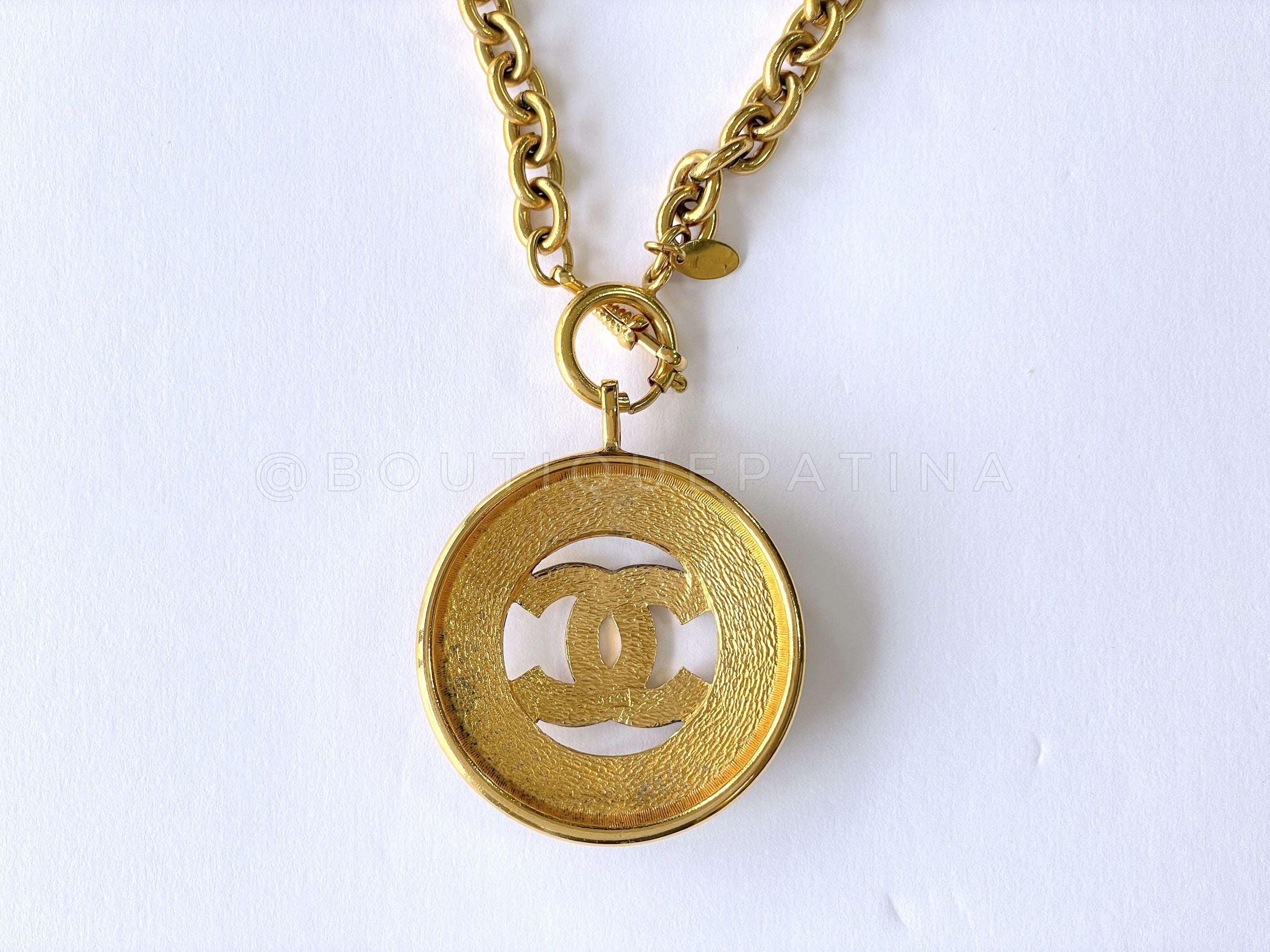 Chanel Vintage 80s Large Sunburst Pendant Long Necklace