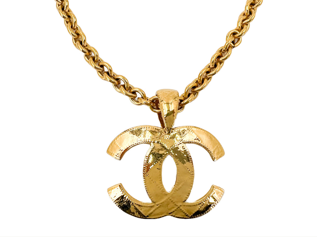 Chanel 94P Vintage Long Quilted CC Statement Necklace