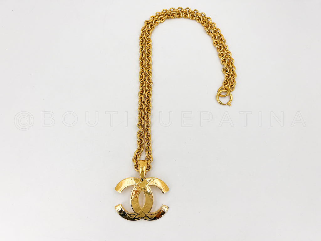 Chanel 94P Vintage Long Quilted CC Statement Necklace