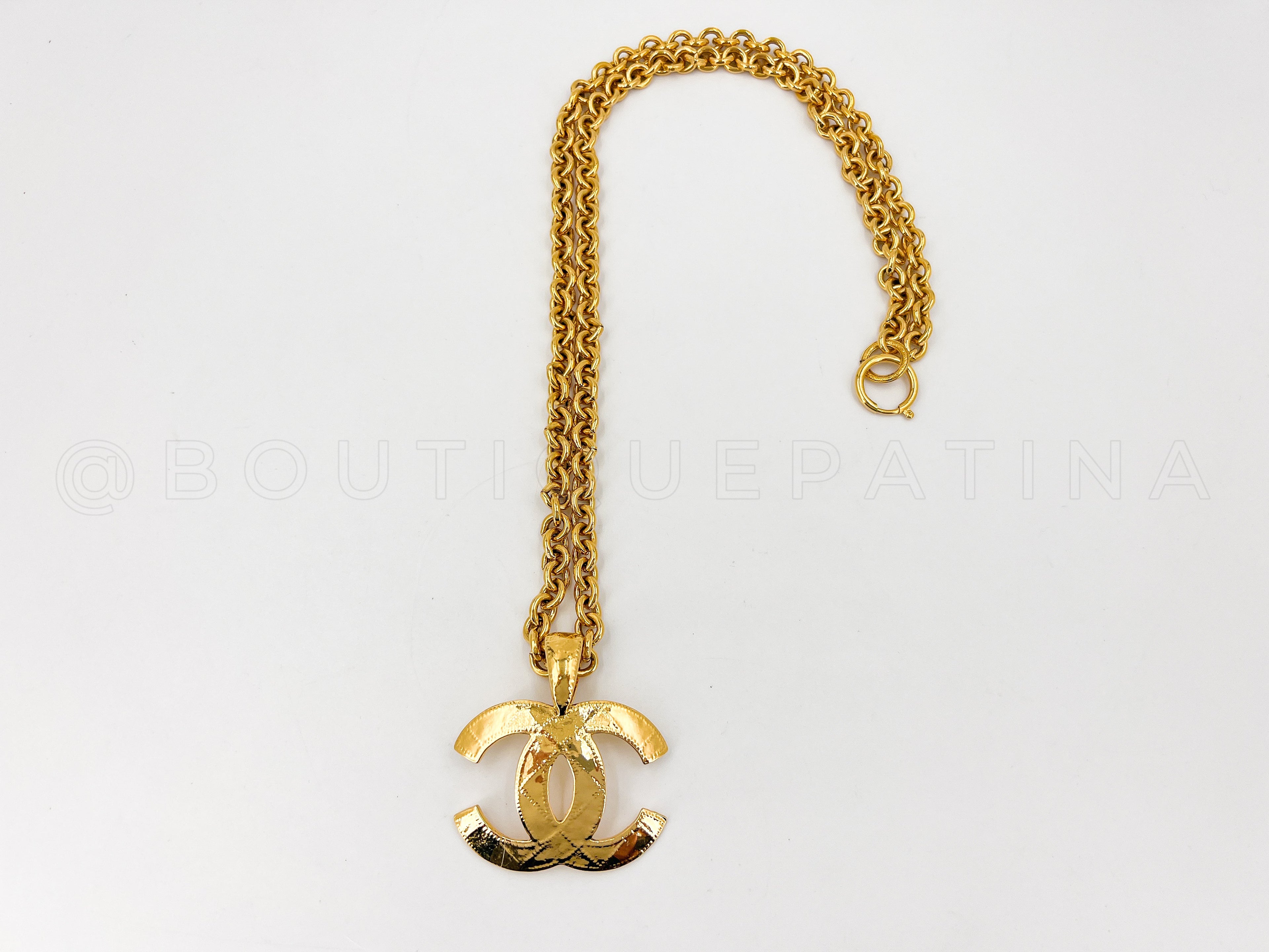 Chanel 94P Vintage Long Quilted CC Statement Necklace