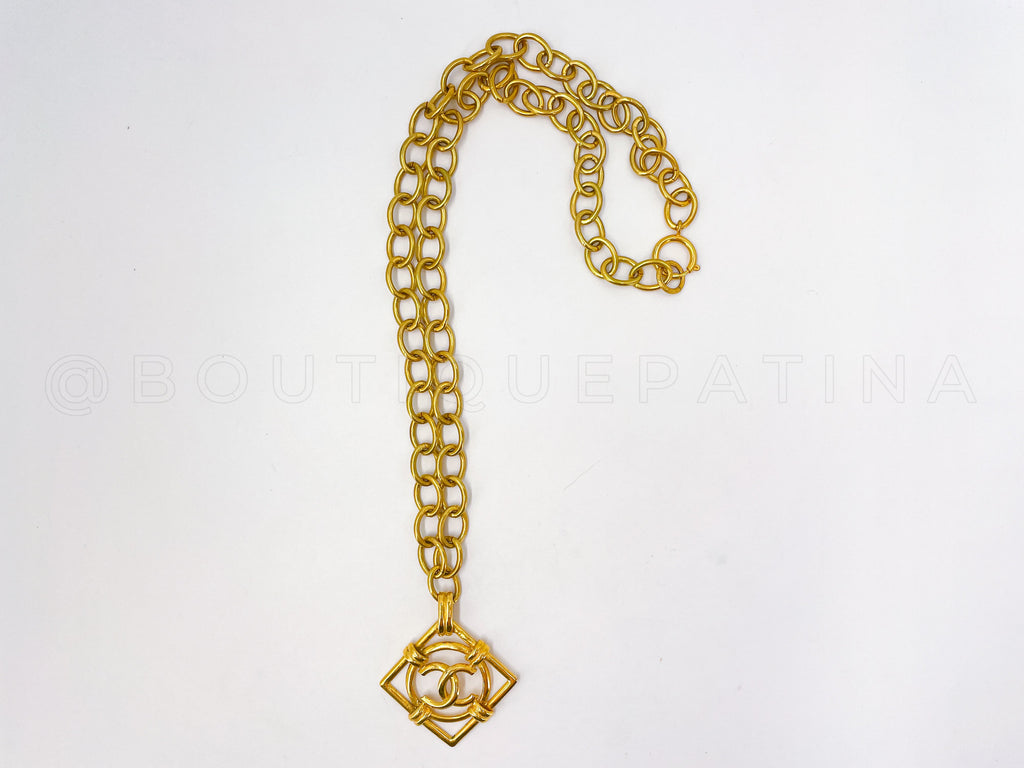 Chanel Collection 29 Vintage CC Logo Long Diamond Square Logo Necklace
