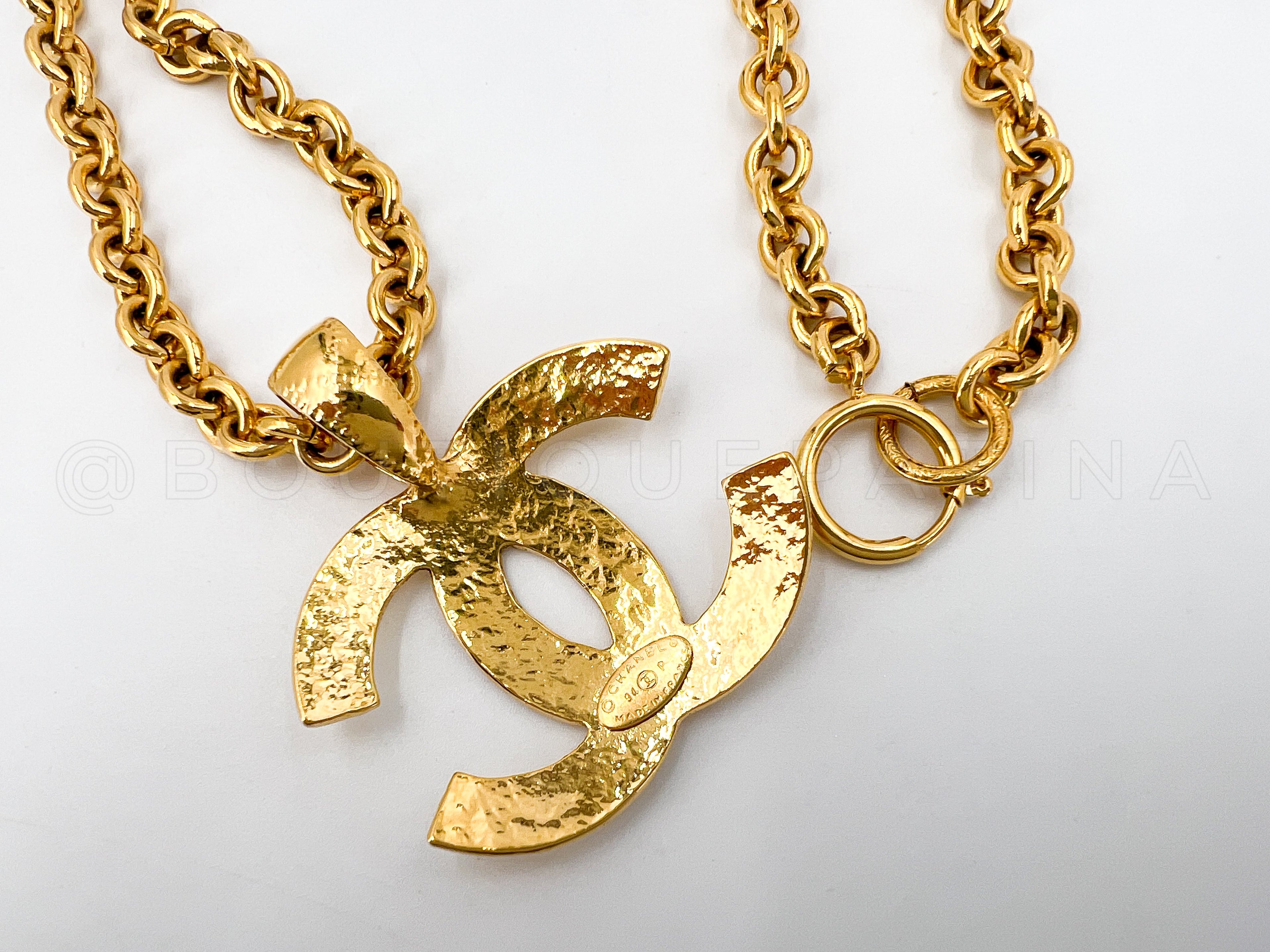 Chanel 94P Vintage Long Quilted CC Statement Necklace