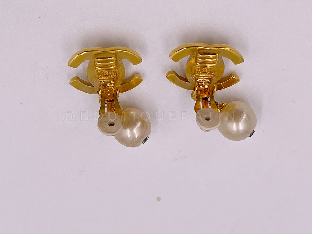 Chanel Vintage 93P Turnlock Pearl Drop Earrings