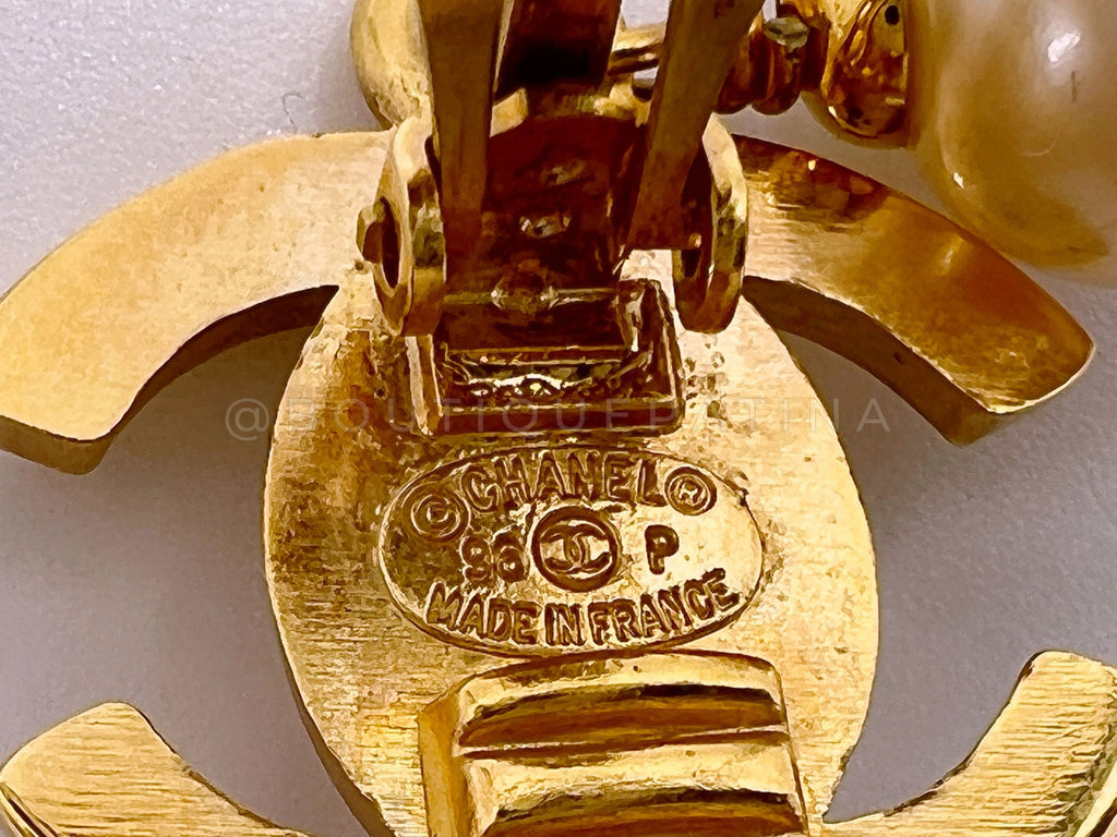 Chanel Vintage 93P Turnlock Pearl Drop Earrings