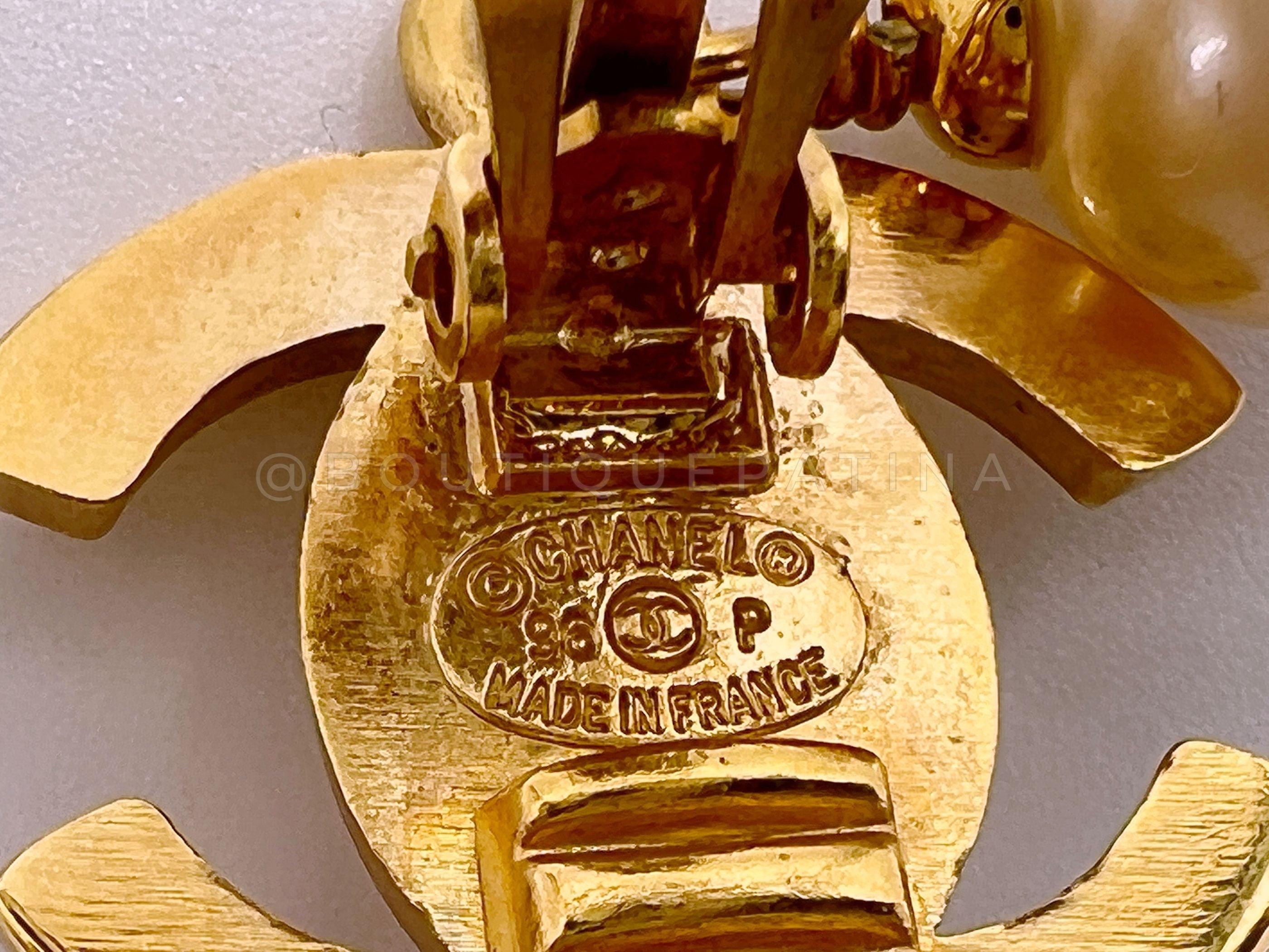 Chanel Vintage 93P Turnlock Pearl Drop Earrings