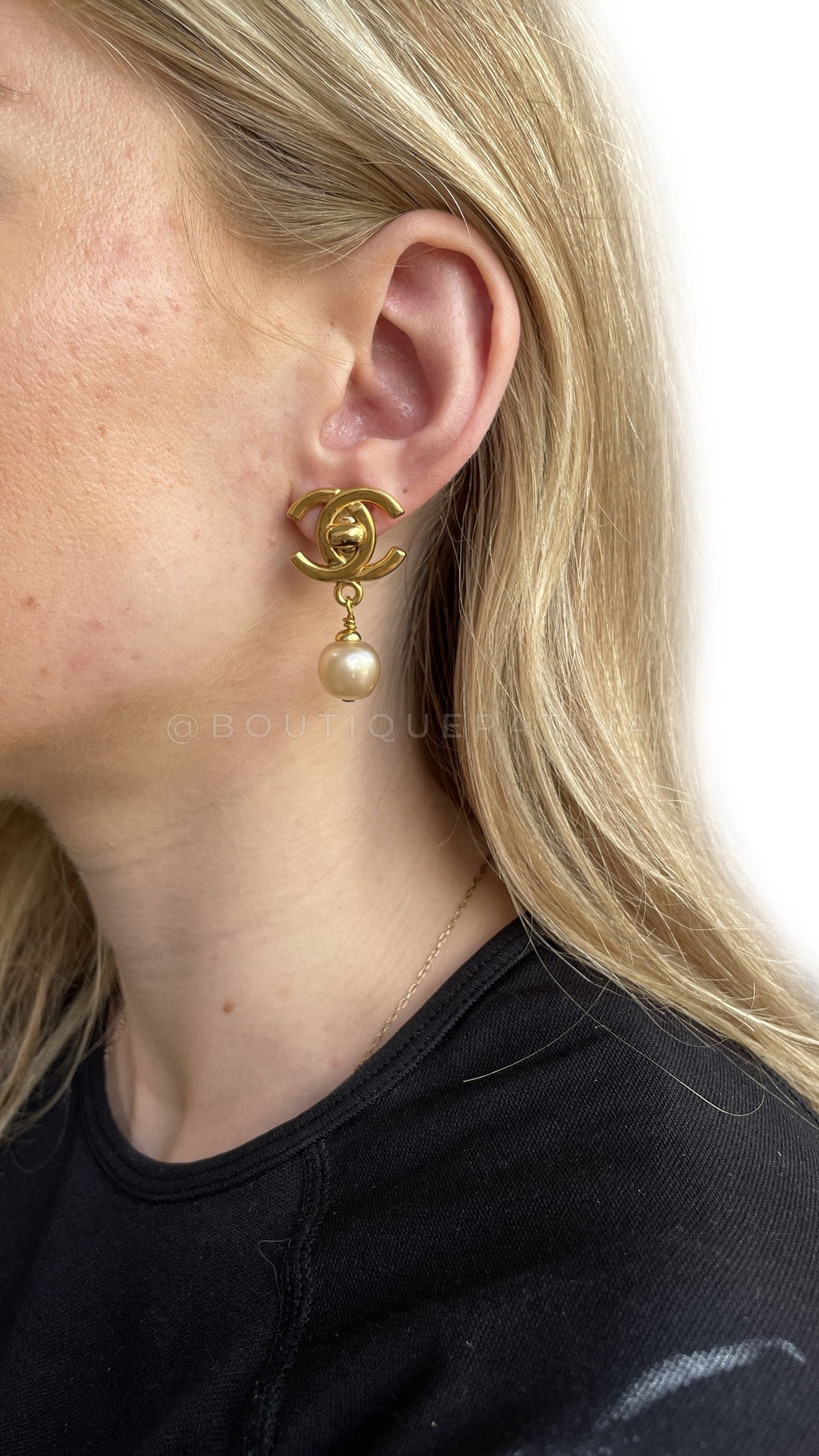 Chanel Vintage 93P Turnlock Pearl Drop Earrings