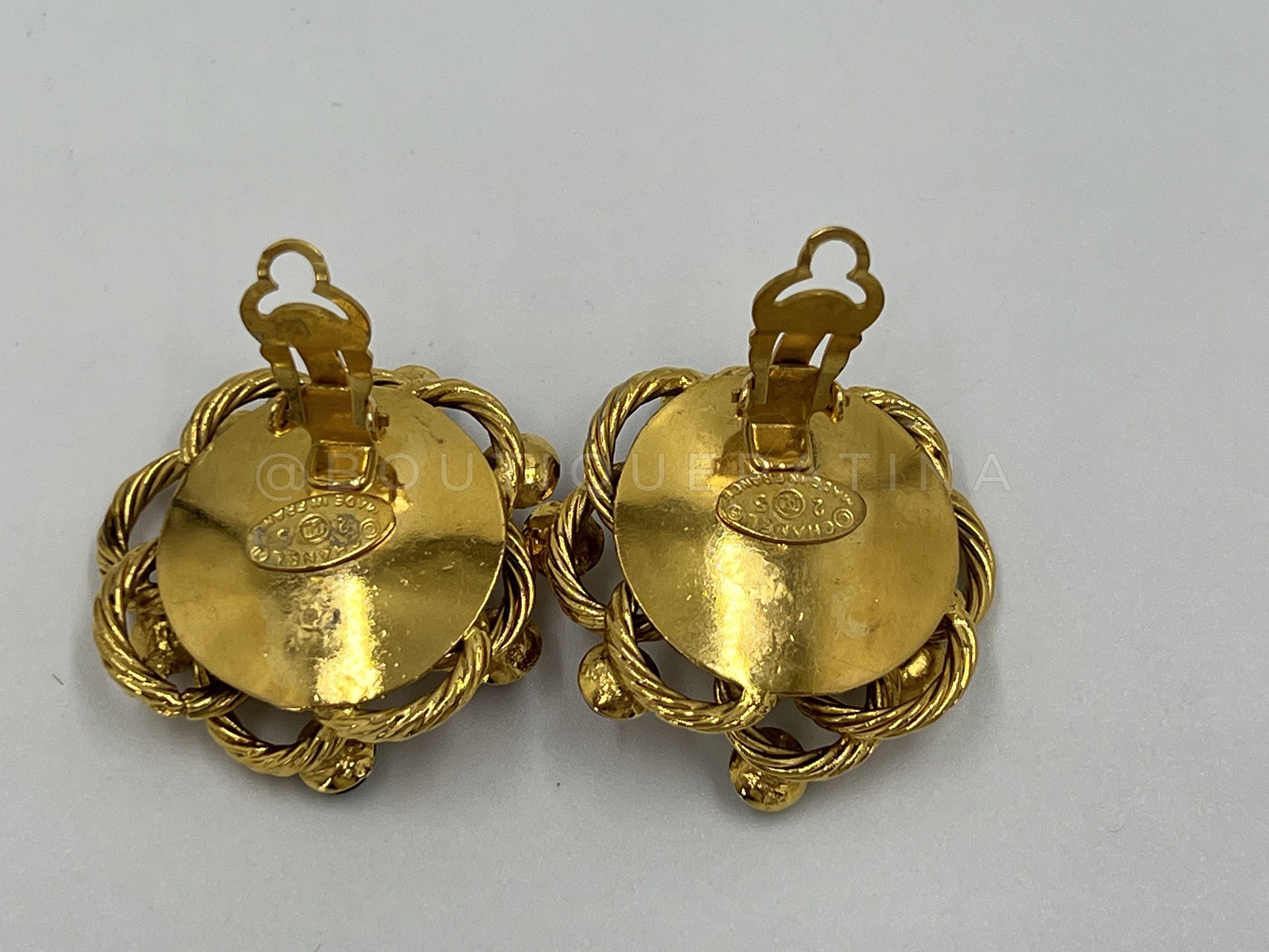 Chanel Gripoix Earrings Vintage Collection 23 Colored and Pearl Large Stud