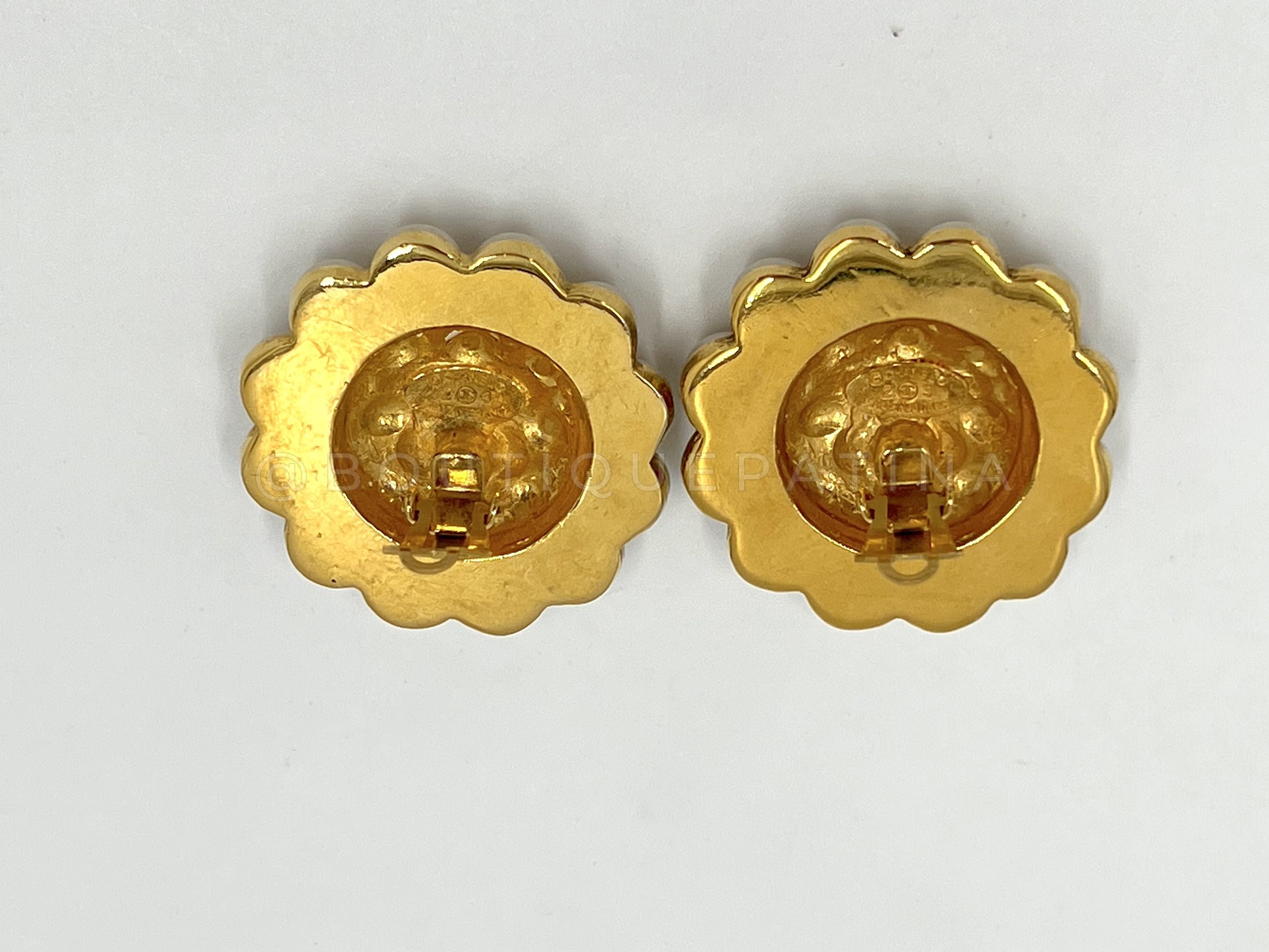 Chanel Vintage Collection 23 Pearl Framed Oversized Quilted Logo Giant Stud Earrings