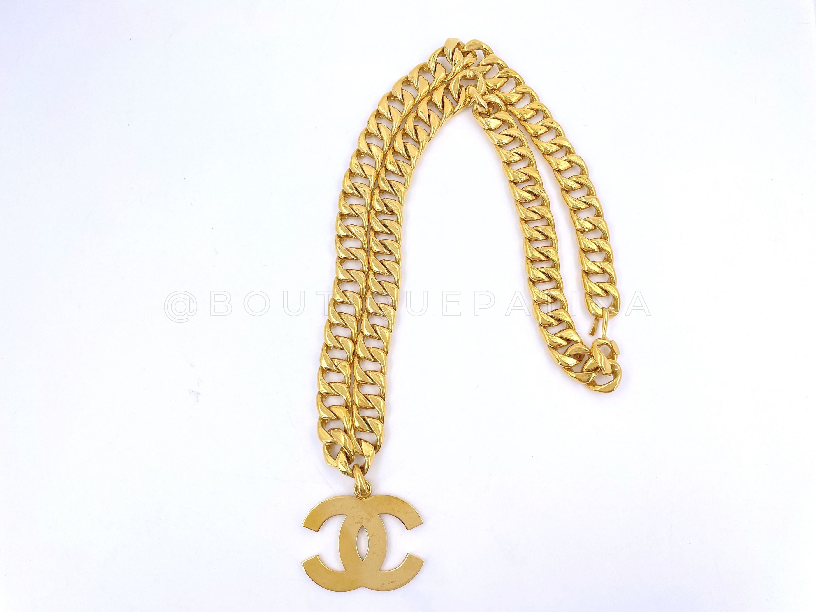 Chanel Vintage 94P Giant Logo Chunky Necklace Belt 4UX
