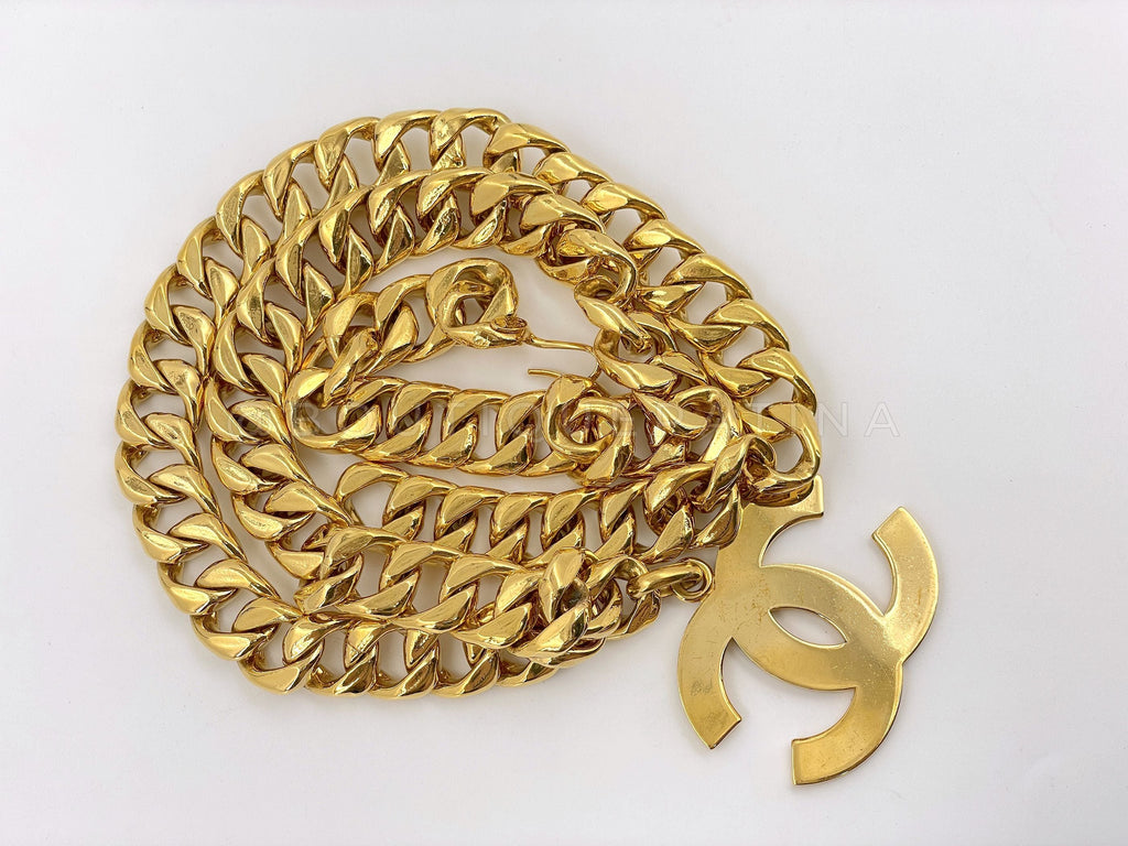 Chanel Vintage 94P Giant Logo Chunky Necklace Belt 4UX