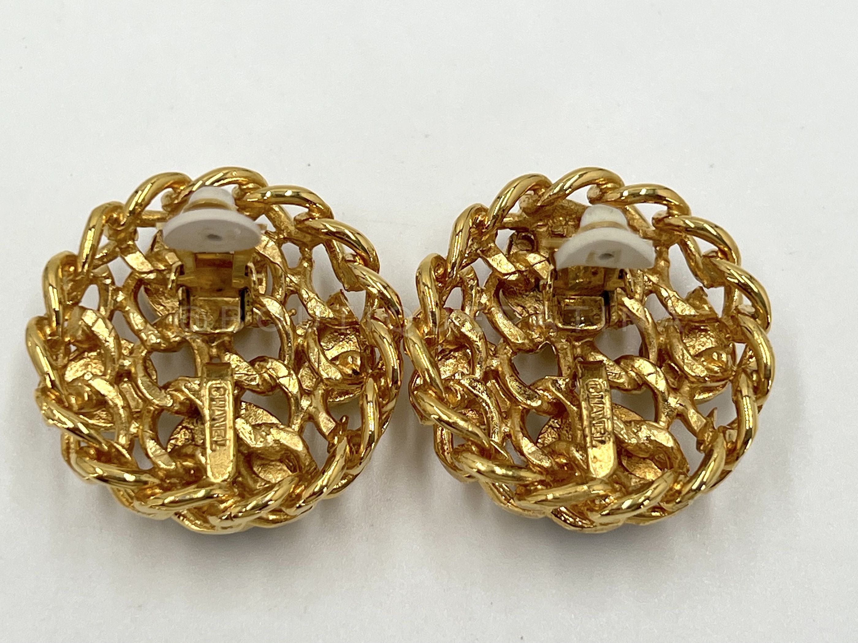 Chanel Vintage Gripoix and Pearl Studded Large Chain Wafer Earrings 1980s