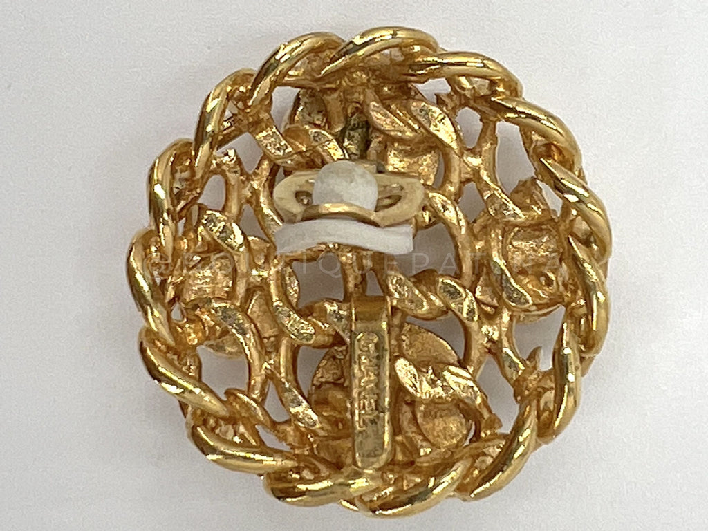 Chanel Vintage Gripoix and Pearl Studded Large Chain Wafer Earrings 1980s