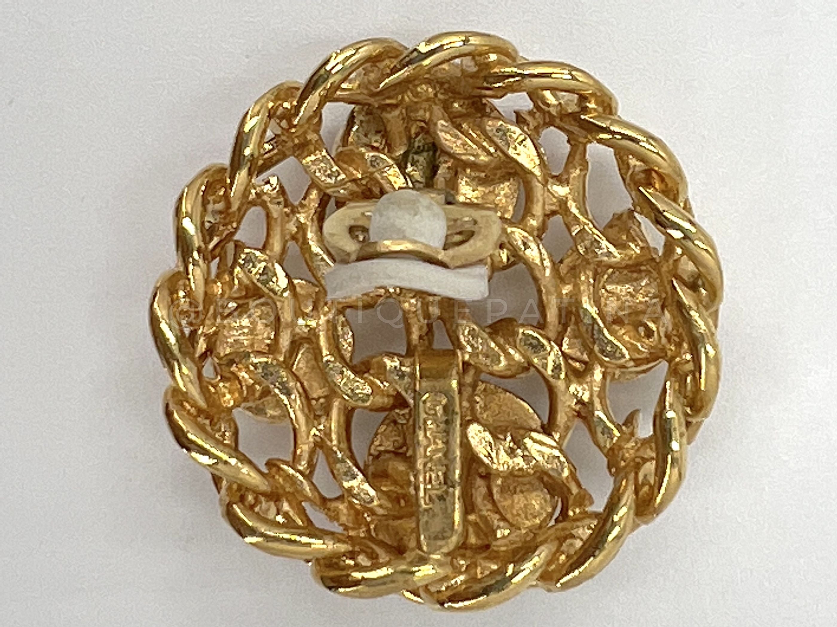 Chanel Vintage Gripoix and Pearl Studded Large Chain Wafer Earrings 1980s